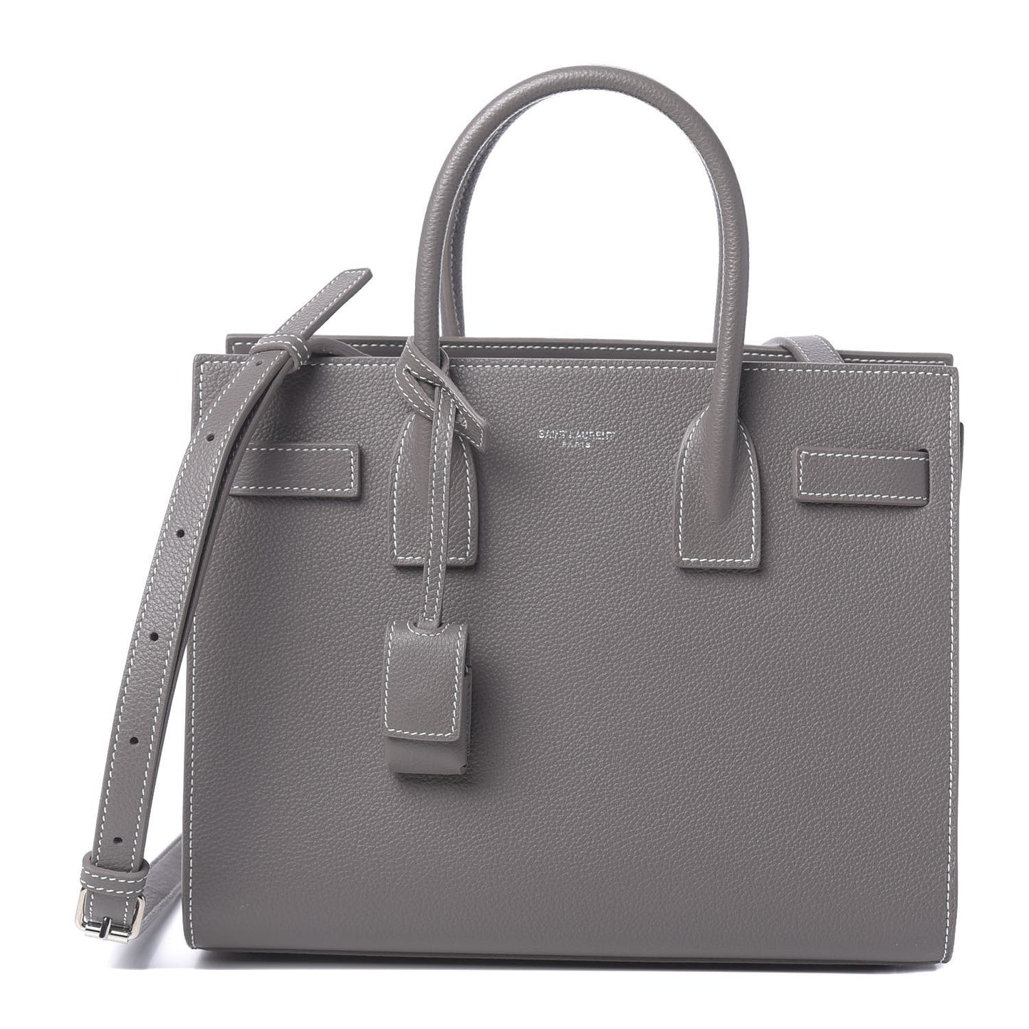 Grained Calfskin Topstich Baby Sac De Jour Fog
