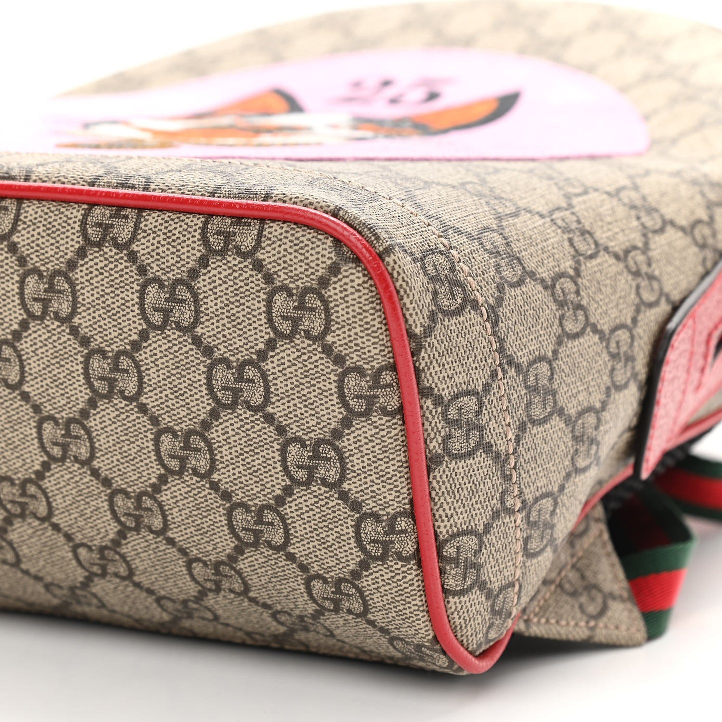 GG Supreme Monogram Web Bosco Patch Dome Backpack Beige Malva Hibiscus Red