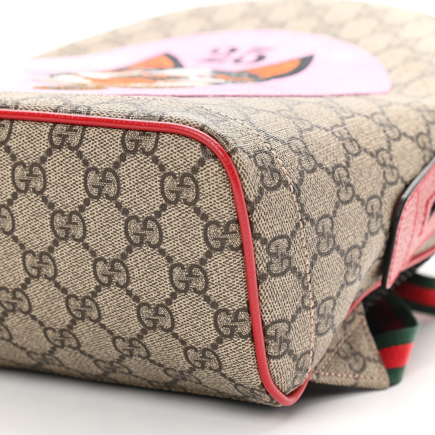 Gucci GG Supreme Monogram Web Bosco Patch Dome Backpack Beige Malva Hibiscus Red 10 of 10