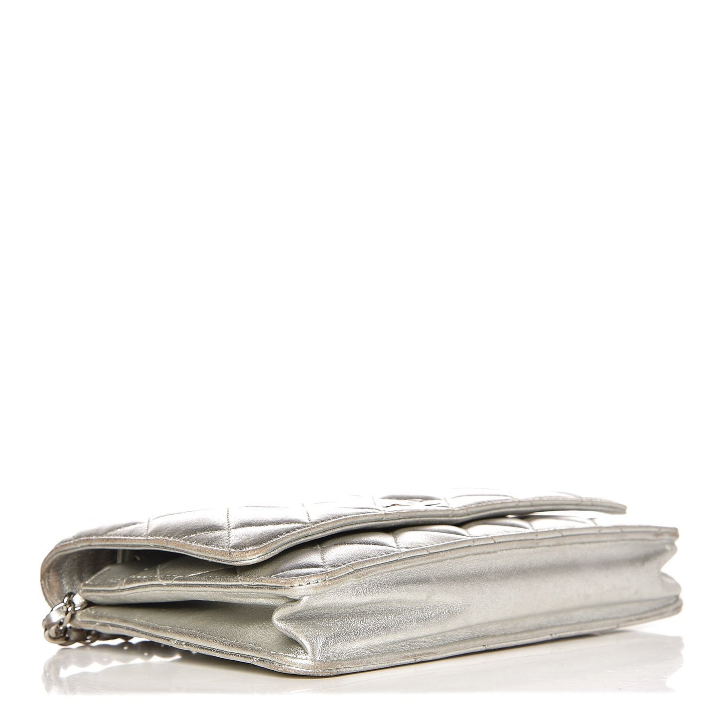 Metallic Lambskin Wallet On Chain WOC Silver