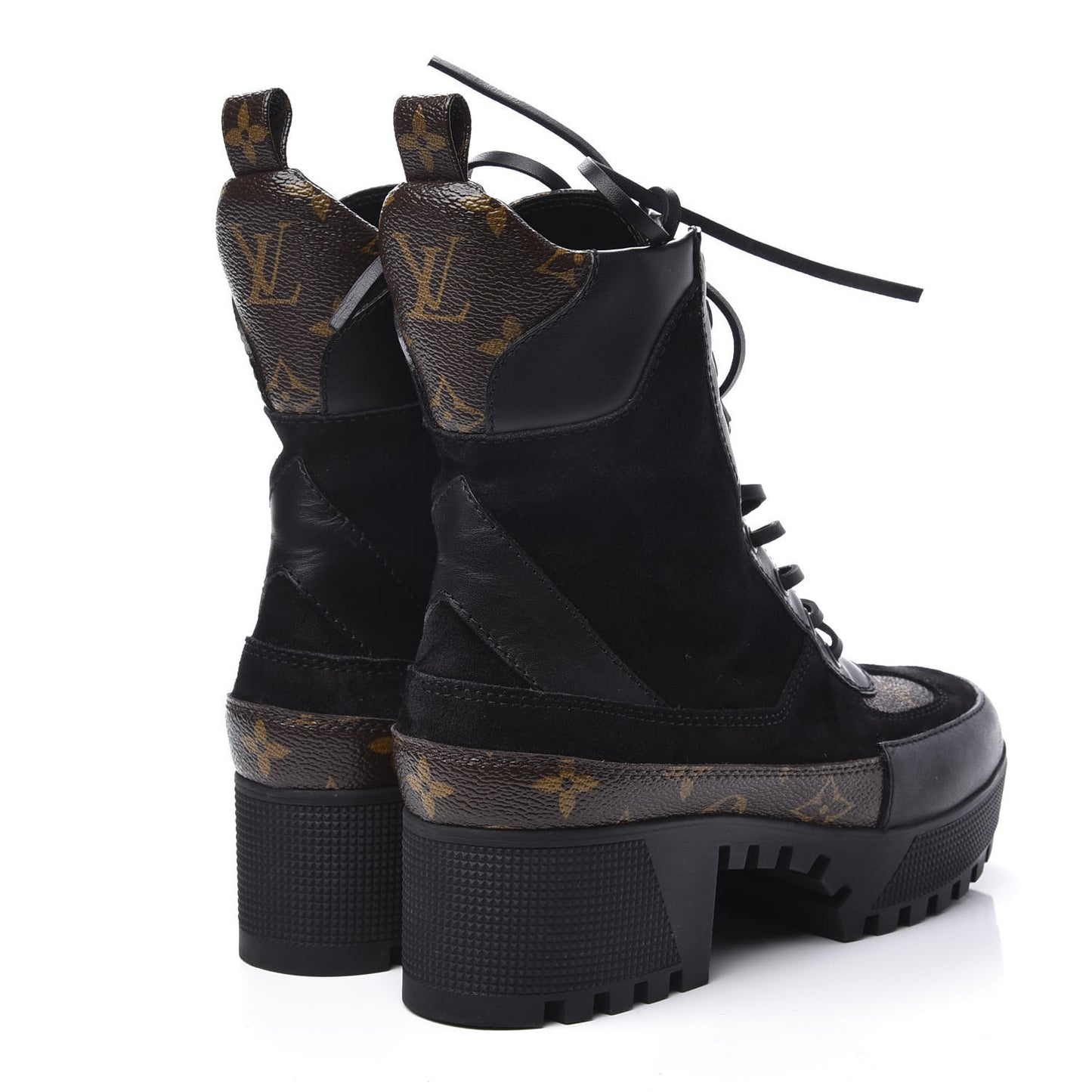Suede Calfskin Monogram Laureate Platform Desert Boots 37.5 Black