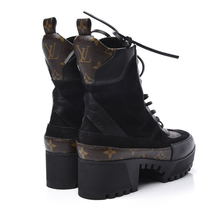 Louis Vuitton Suede Calfskin Monogram Laureate Platform Desert Boots 37.5 Black 4 of 11