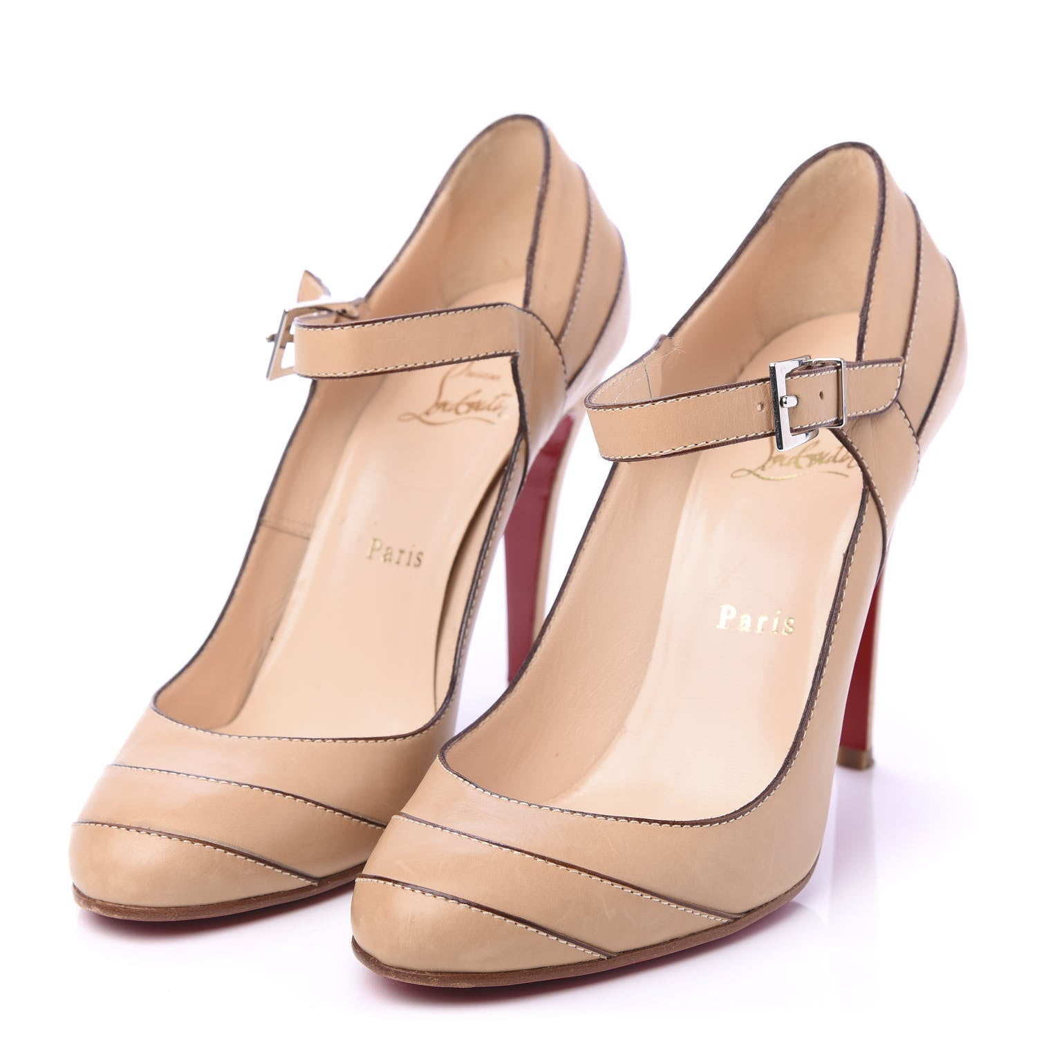 Christian Louboutin Calfskin 100 Mary Jane Pumps 39.5 Nude 3 of 9