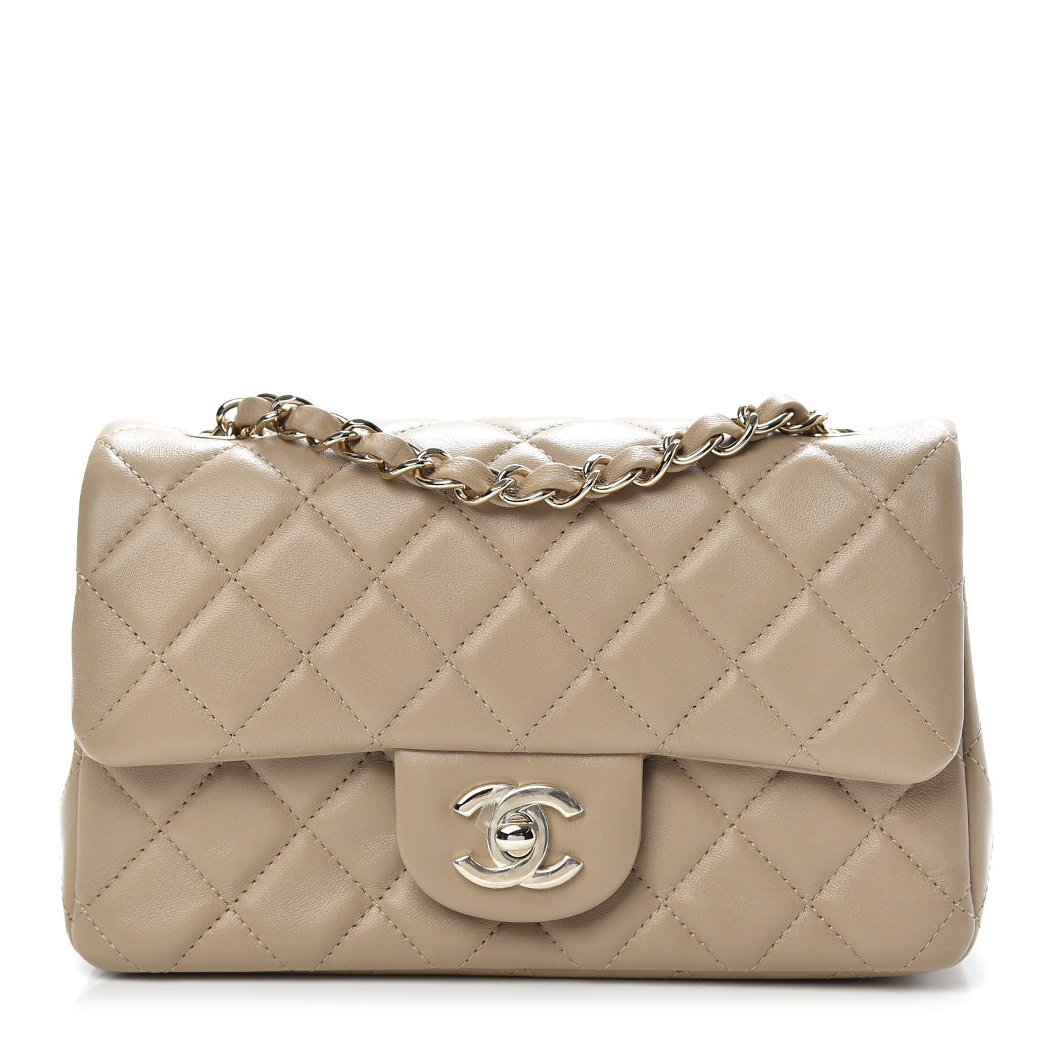 Chanel Lambskin Quilted Mini Rectangular Flap Dark Beige 1 of 10