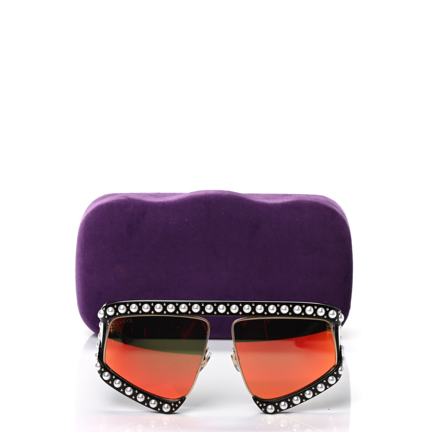 Gucci Acetate Pearl Rectangular Frame Sunglasses GG0234S Black Orange 6 of 6
