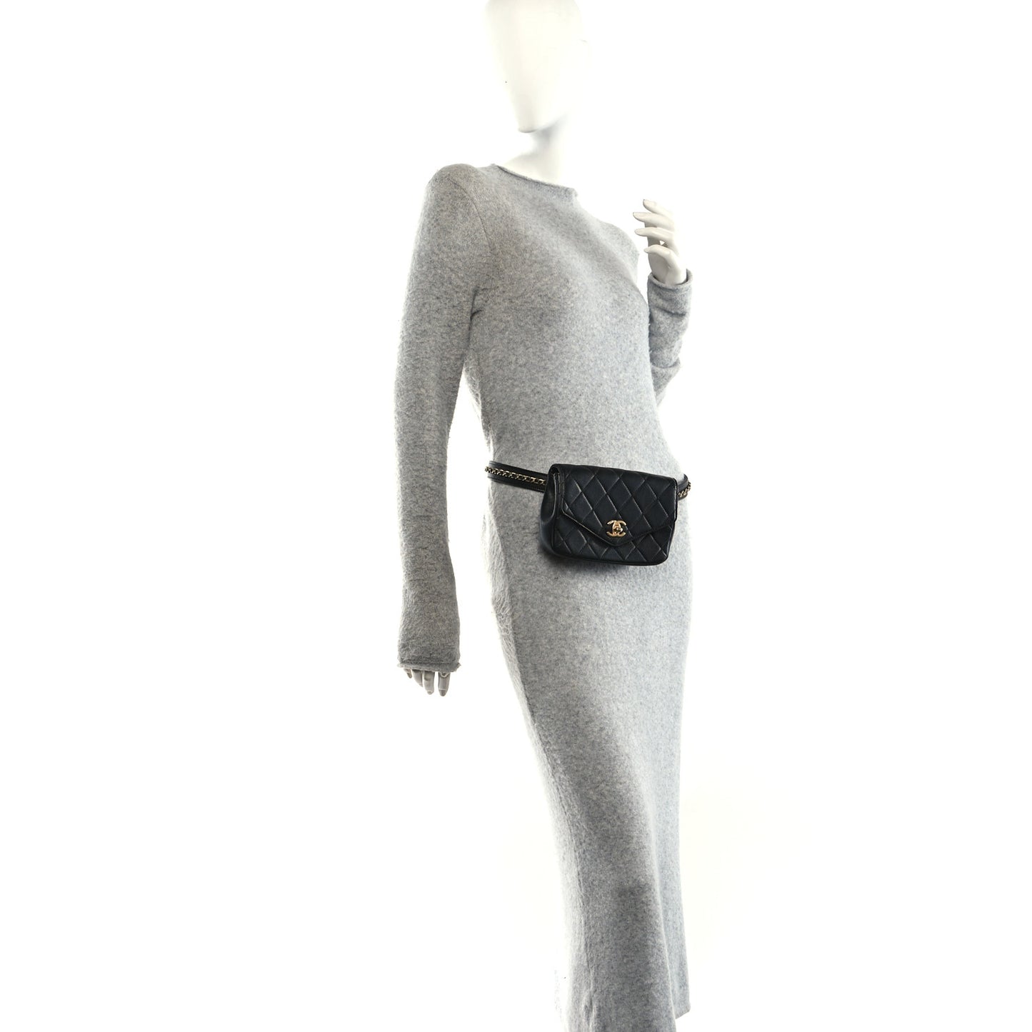 Calfskin Quilted Flap Waist Bag Black