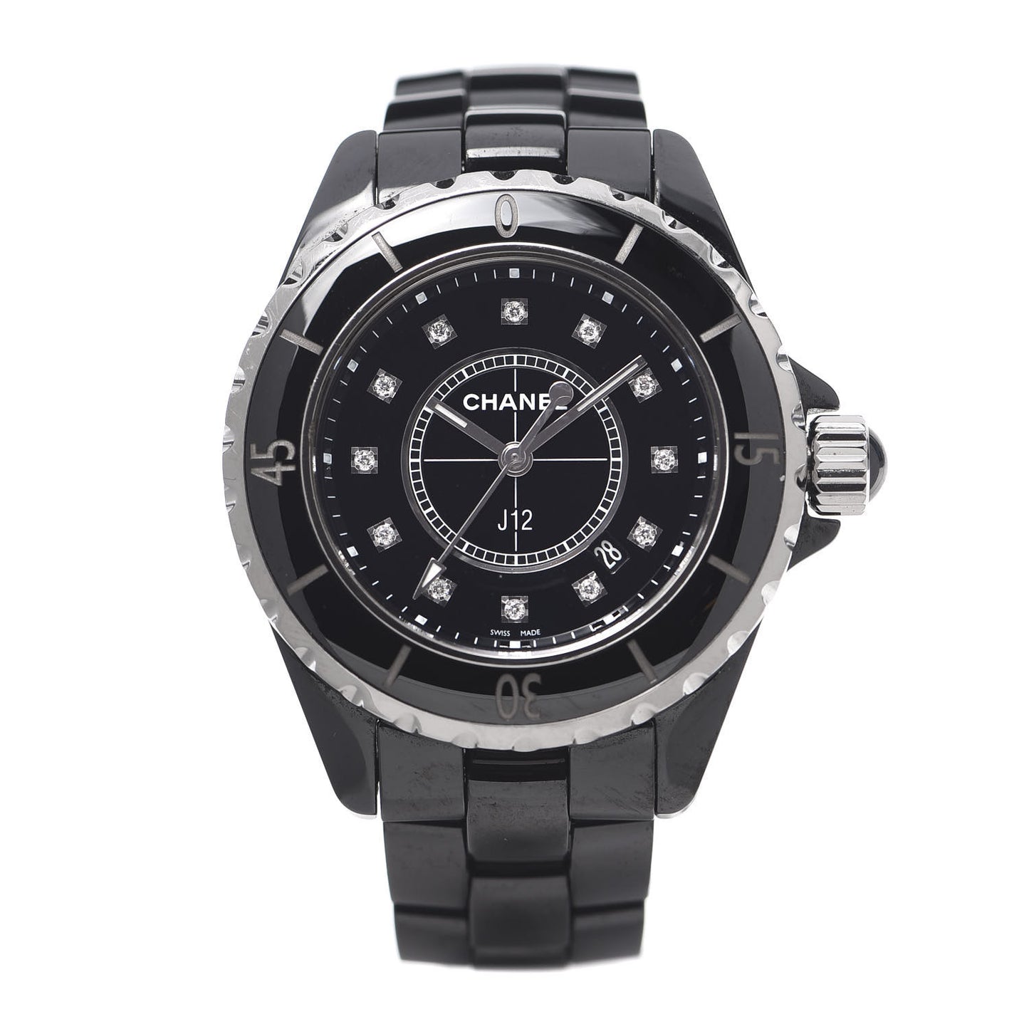 Stainless Steel Ceramic Diamond 33mm J12 Quartz Watch Black