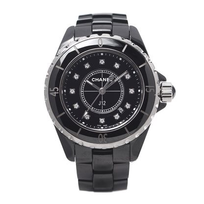 Chanel Stainless Steel Ceramic Diamond 33mm J12 Quartz Watch Black 1 of 6