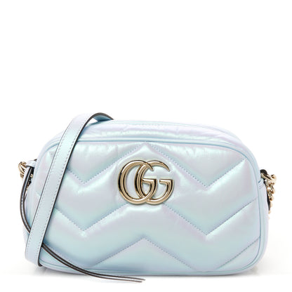 Gucci Iridescent Nappa Chevron Matelasse Small GG Marmont Chain Shoulder Bag Iridescent Snow Light Blue 1 of 10