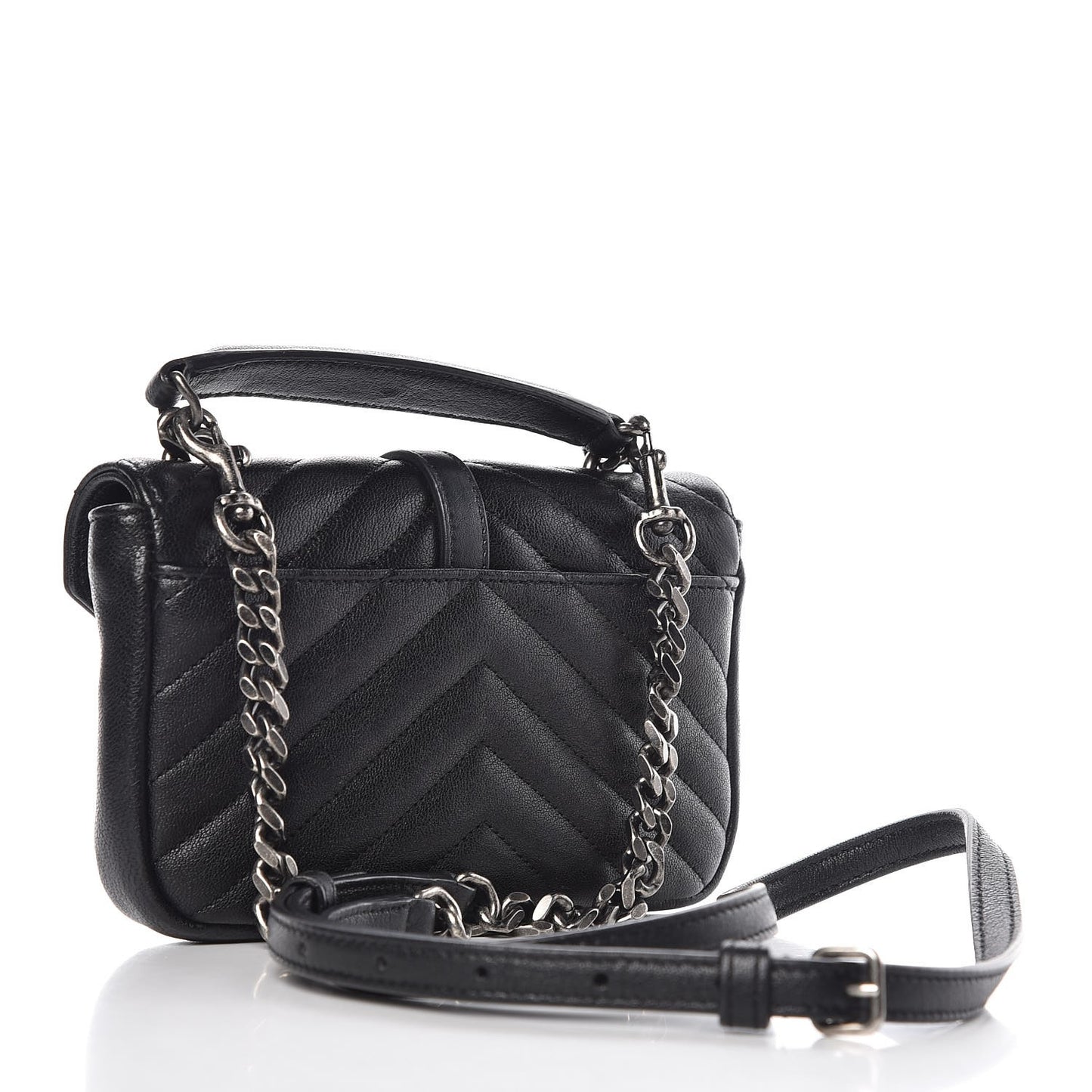 Sheepskin Matelasse Chevron Monogram College Chain Wallet Black