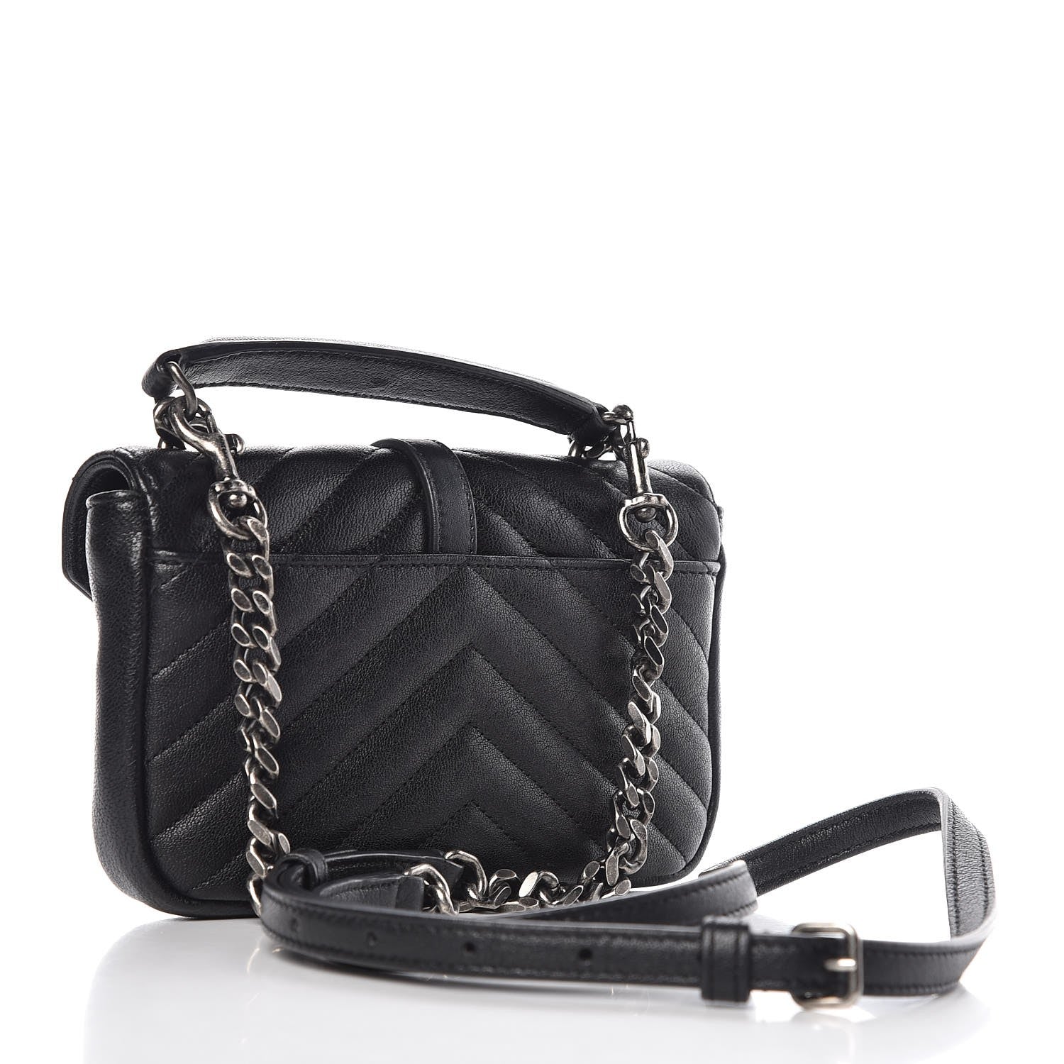Saint Laurent Sheepskin Matelasse Chevron Monogram College Chain Wallet Black 3 of 8