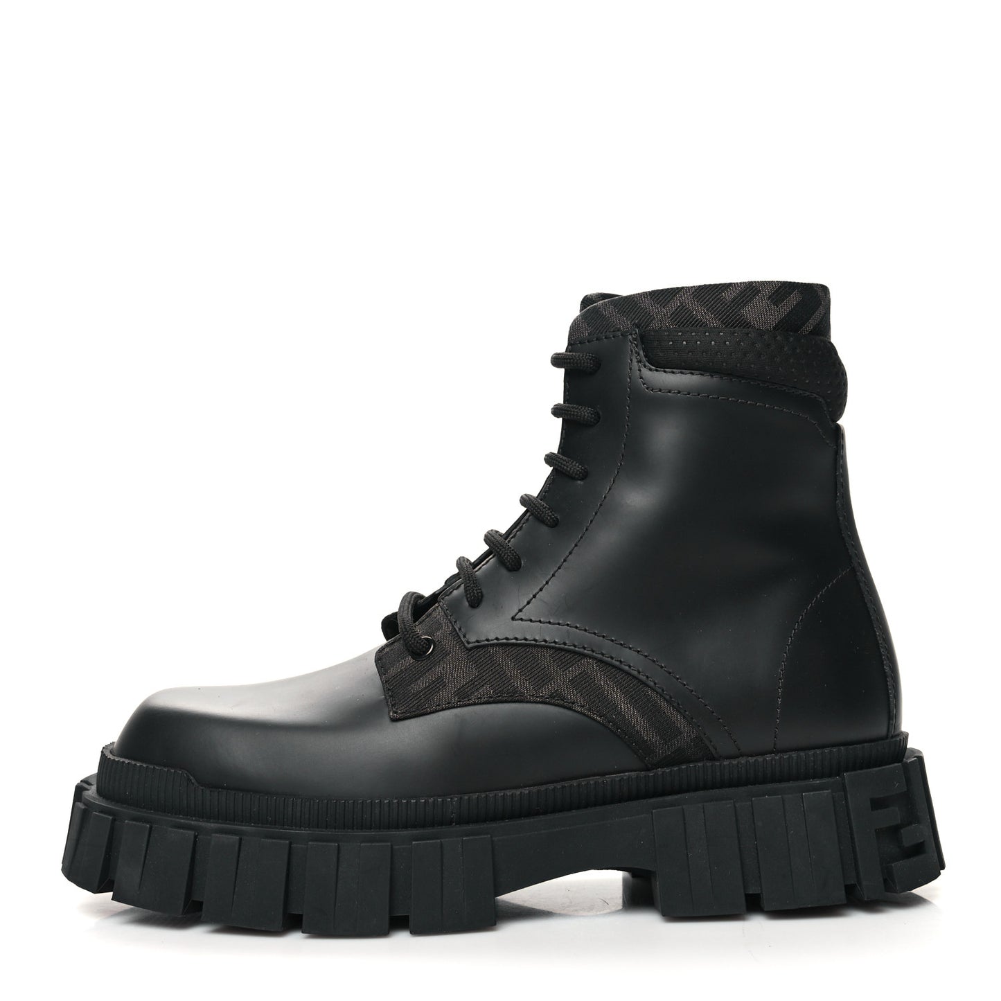 Vitello Fabric Jacquard FF 1974 Mens Fendi Force Ankle Combat Boots 6 Black Grigio