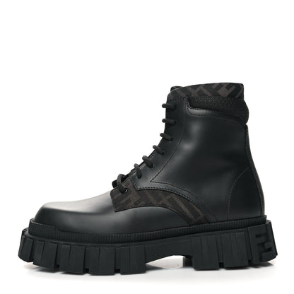 Fendi Vitello Fabric Jacquard FF 1974 Mens Fendi Force Ankle Combat Boots 6 Black Grigio 1 of 8