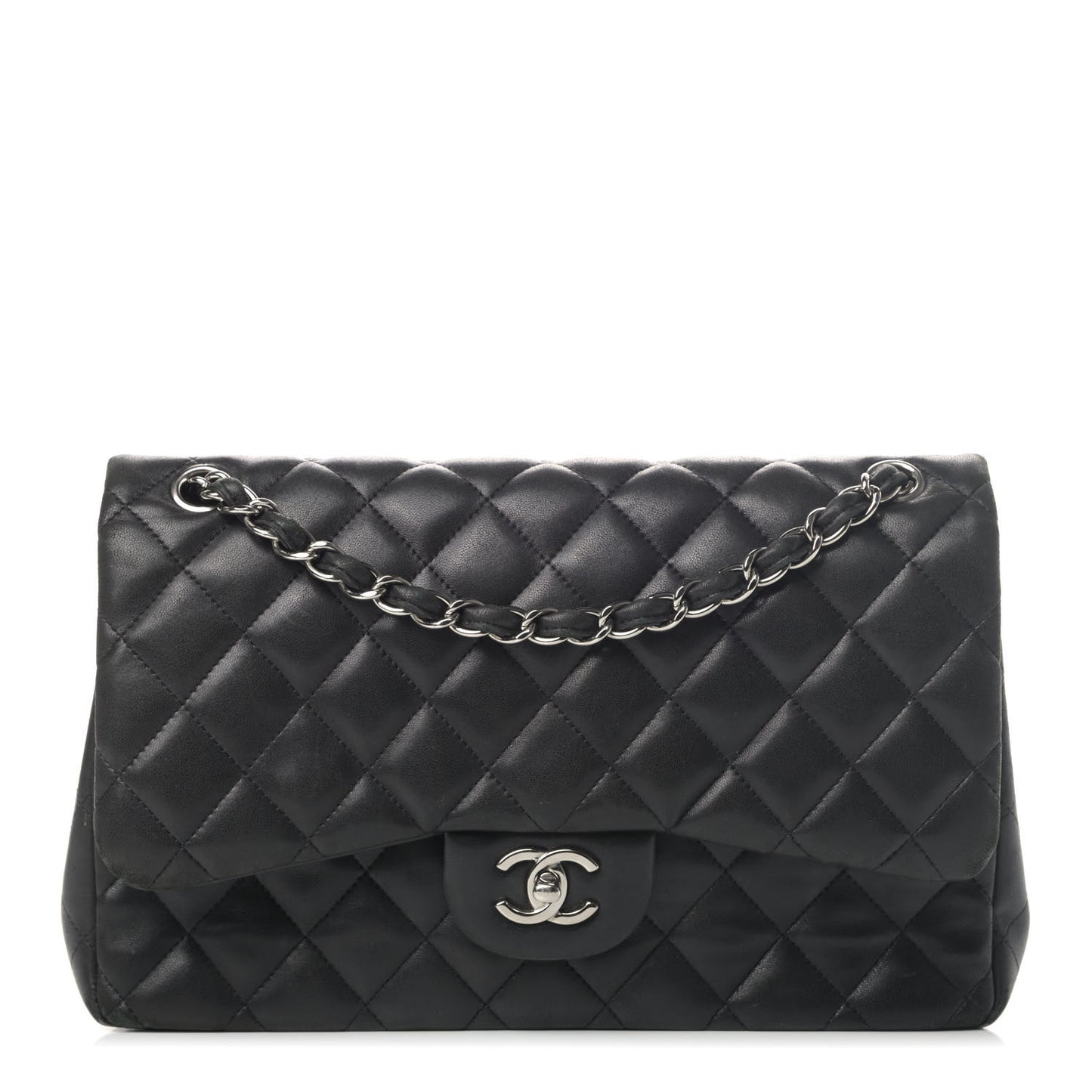 Lambskin Quilted Jumbo Double Flap Black