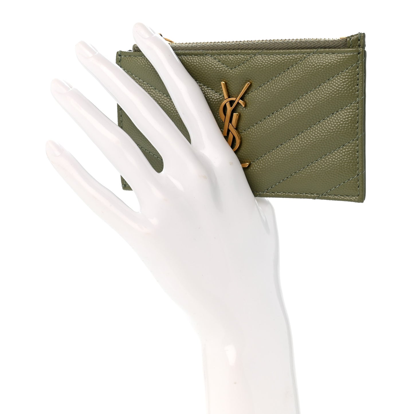 Monogram Grain de Poudre 5 Fragments Zip Pouch Card Holder Light Sage