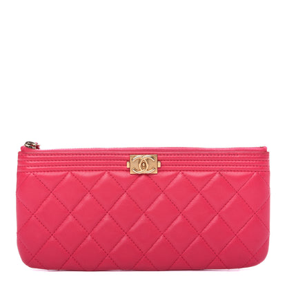 Chanel Lambskin Quilted Small Boy Zipped Pouch Dark Pink 1 of 8