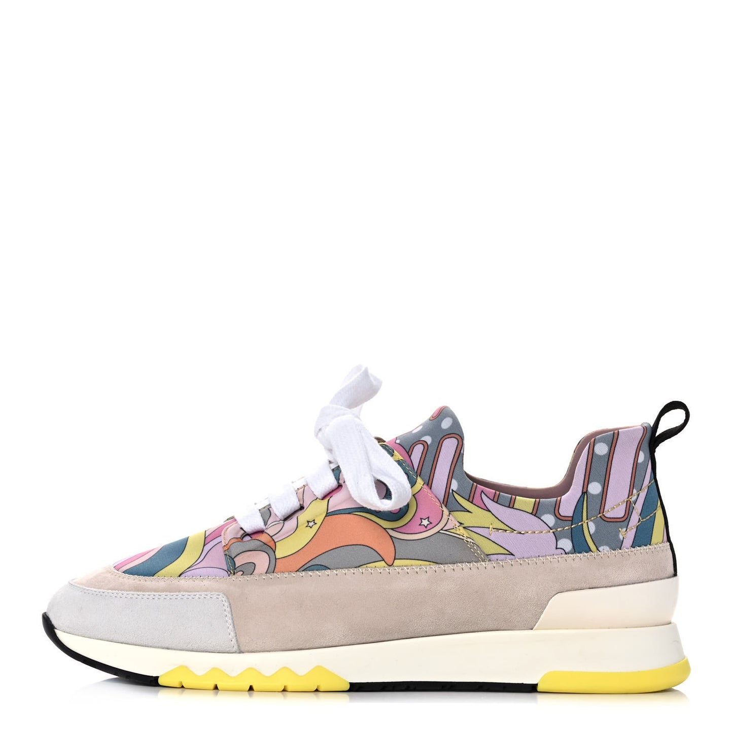Technical Canvas Suede Goatskin Womens Stadium Sneakers 36.5 Bleu Beton Multicolor