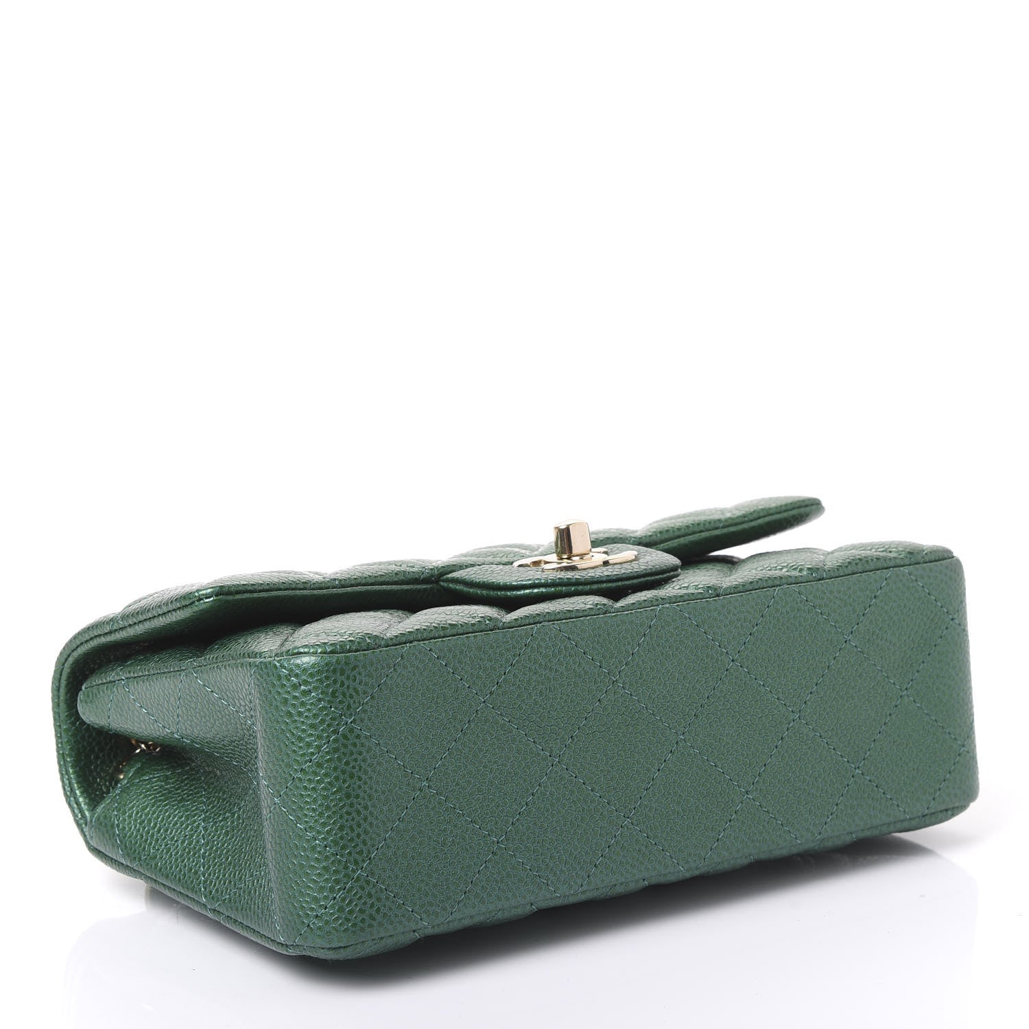 Chanel Metallic Caviar Quilted Mini Rectangular Flap Green 3 of 9