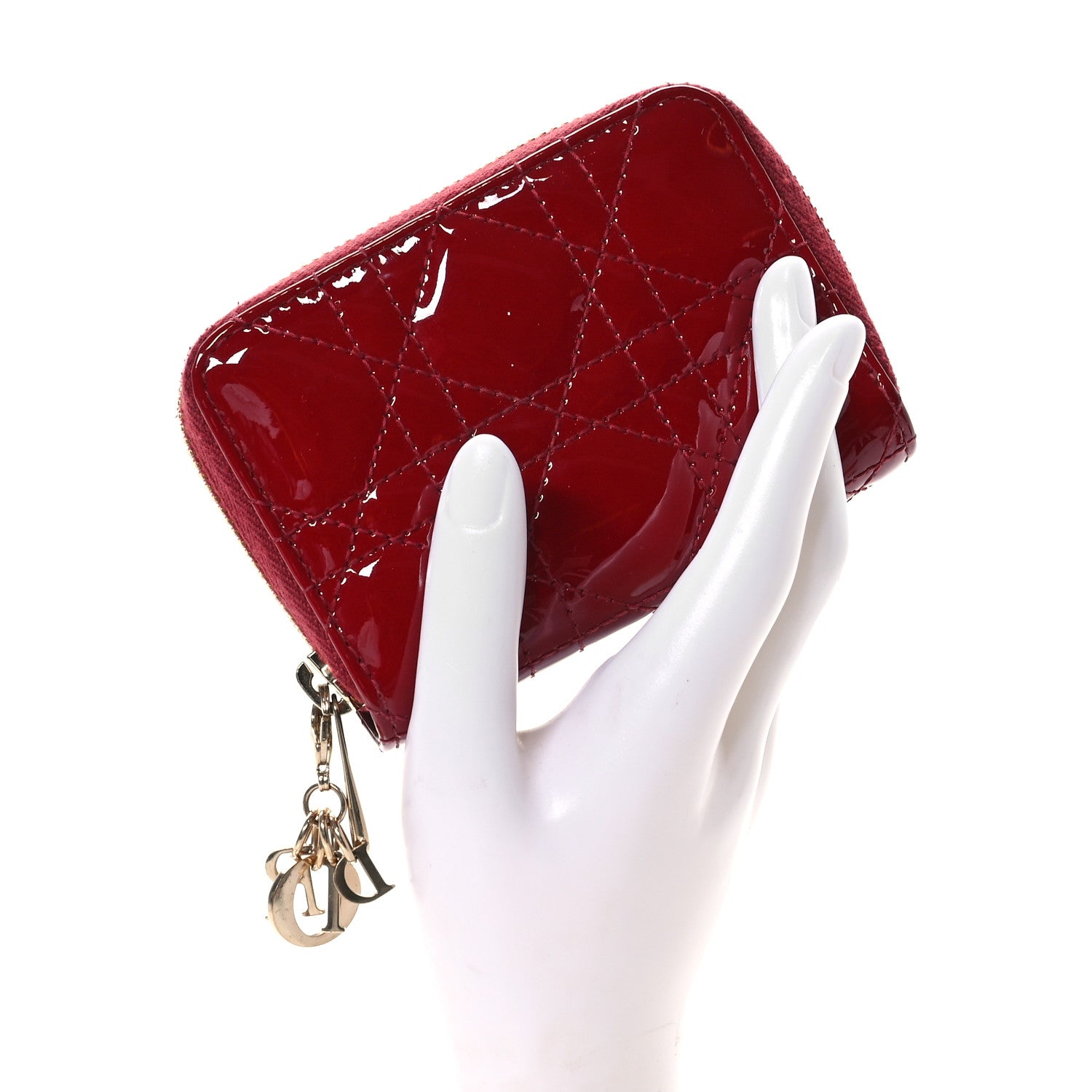Christian Dior Patent Cannage Small Lady Dior Voyageur Coin Purse Cherry Red 2 of 8
