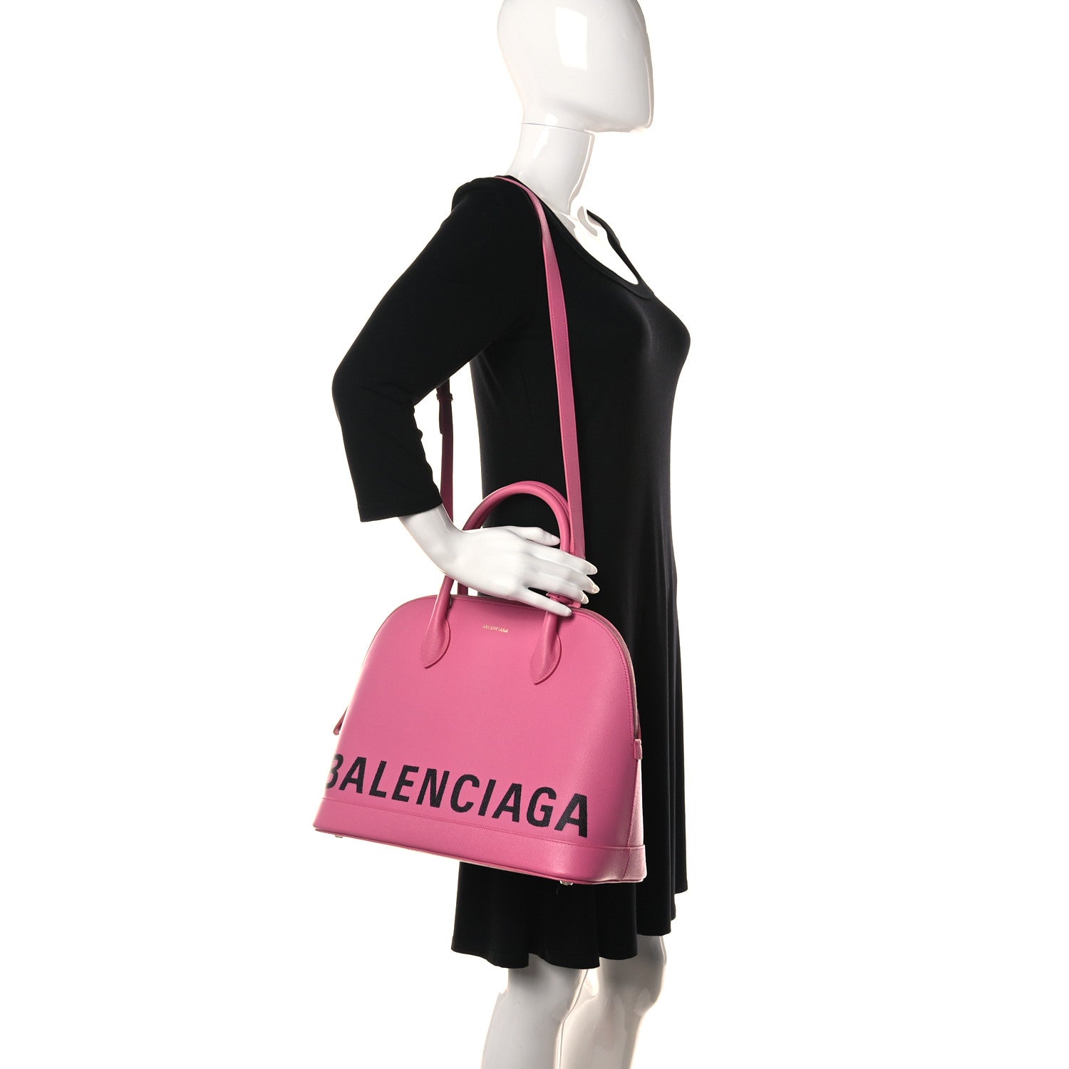 Balenciaga Signature Grained Calfskin Logo M Ville Top Handle Bag Rose Bubblegum Black 2 of 12