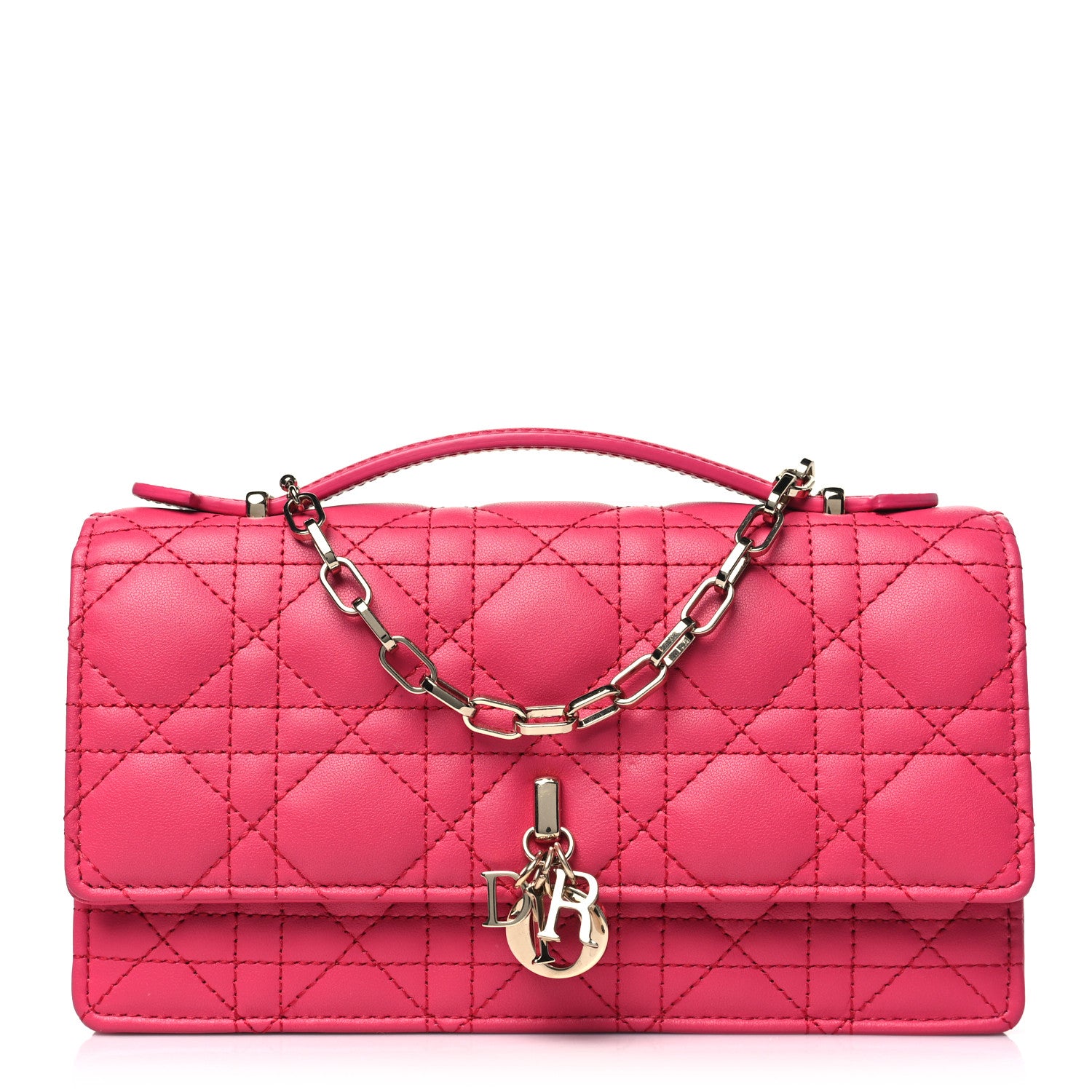 Christian Dior Lambskin Cannage Mini My Dior Top Handle Clutch Dark Pink 1 of 11
