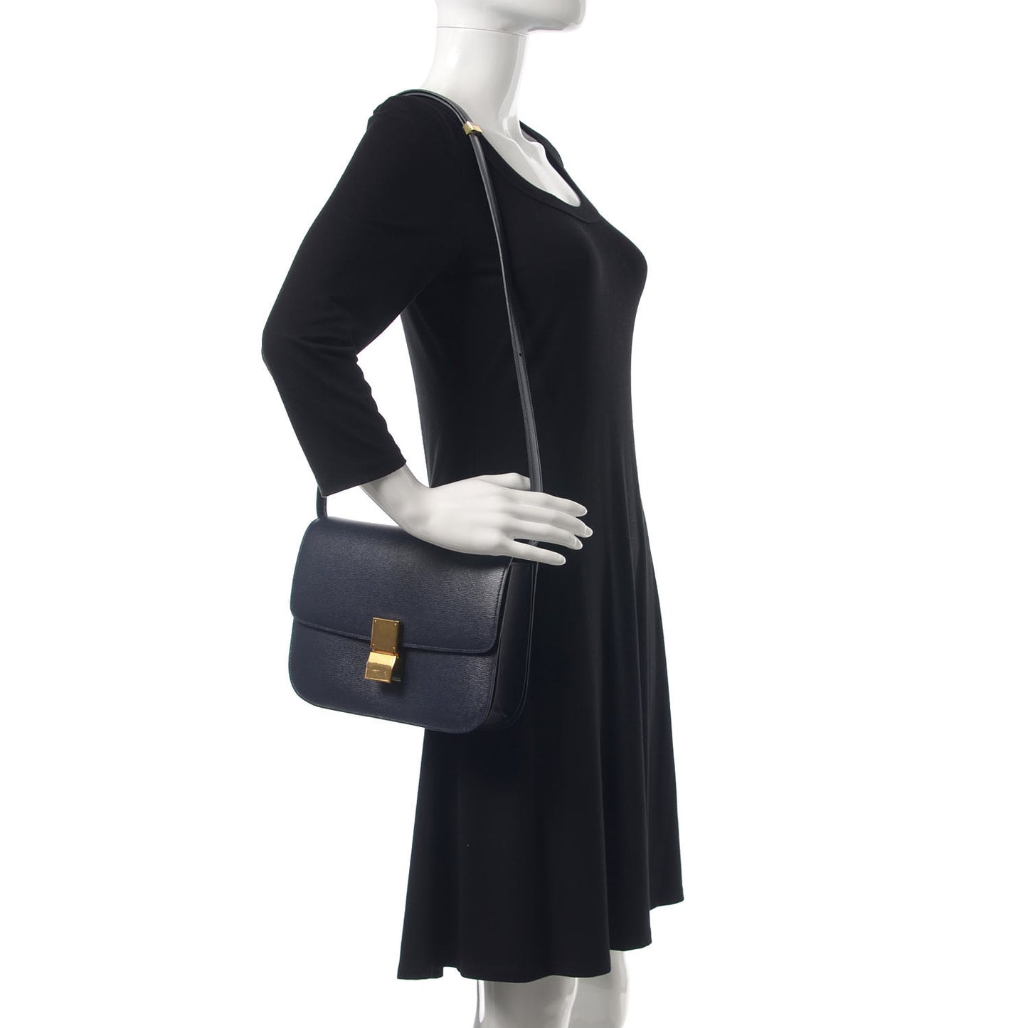 Liege Calfskin Medium Classic Box Flap Bag Dark Blue