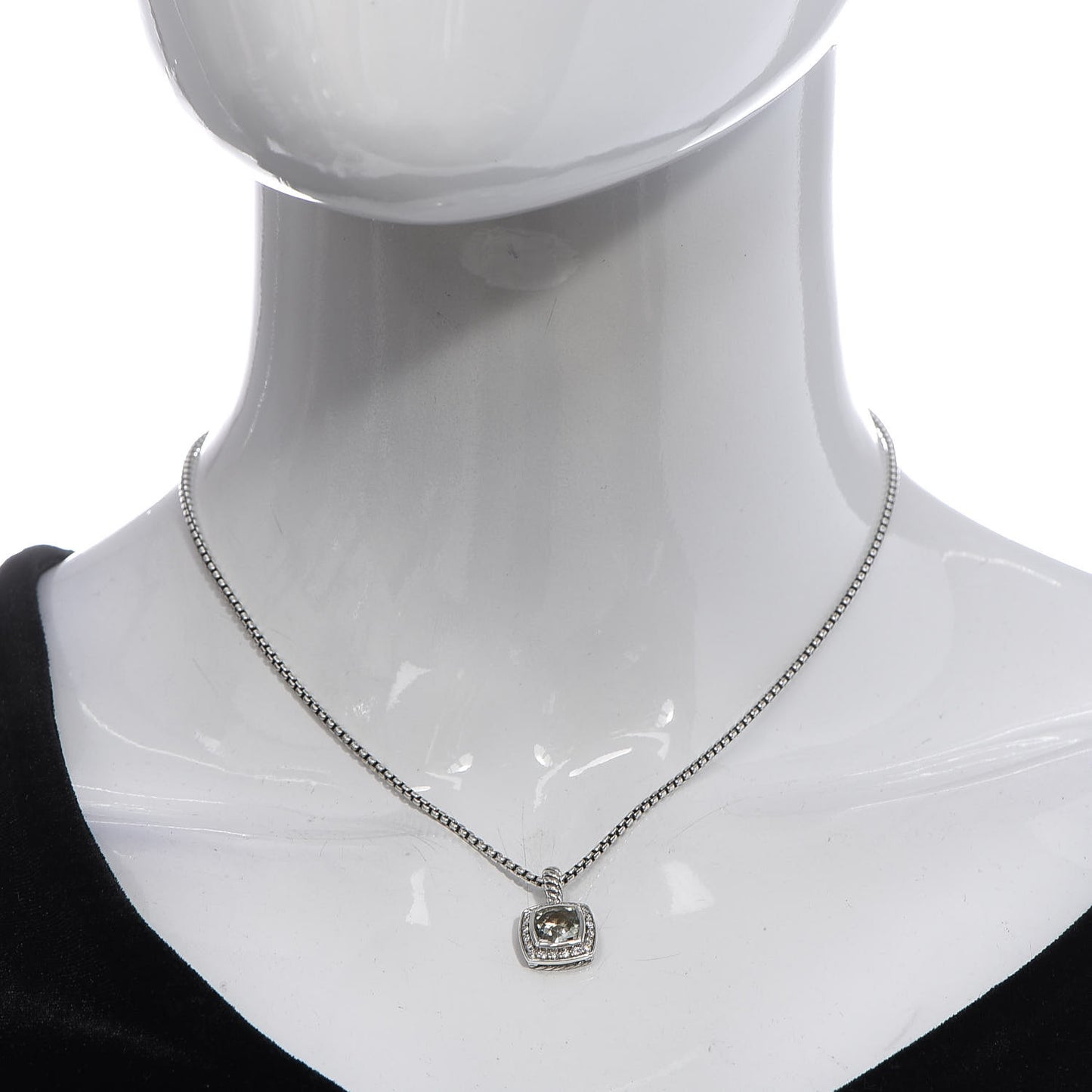 Sterling Silver Diamond Prasiolite 7mm Petite Albion Pendant Necklace