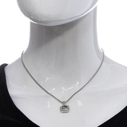 David Yurman Sterling Silver Diamond Prasiolite 7mm Petite Albion Pendant Necklace 2 of 7