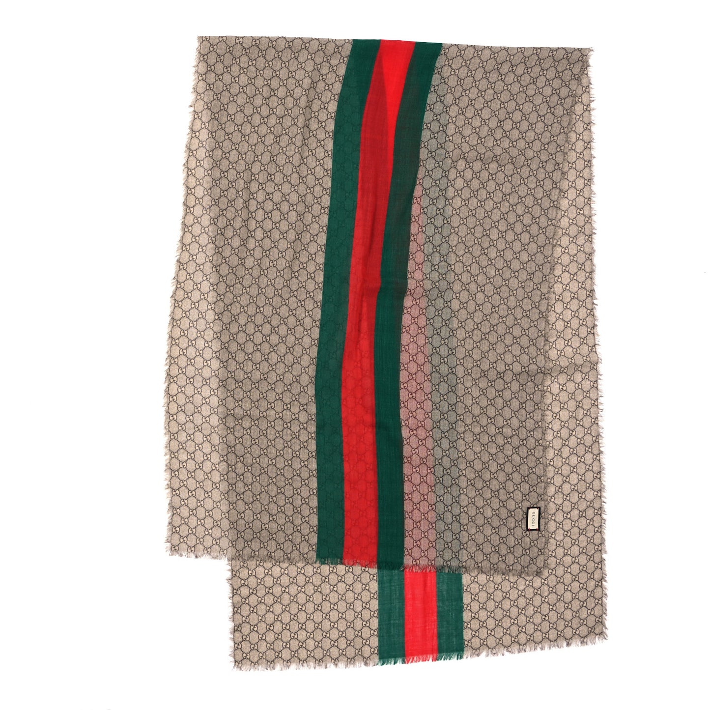 Wool GG Monogram Web Webole Scarf Beige Dark Green