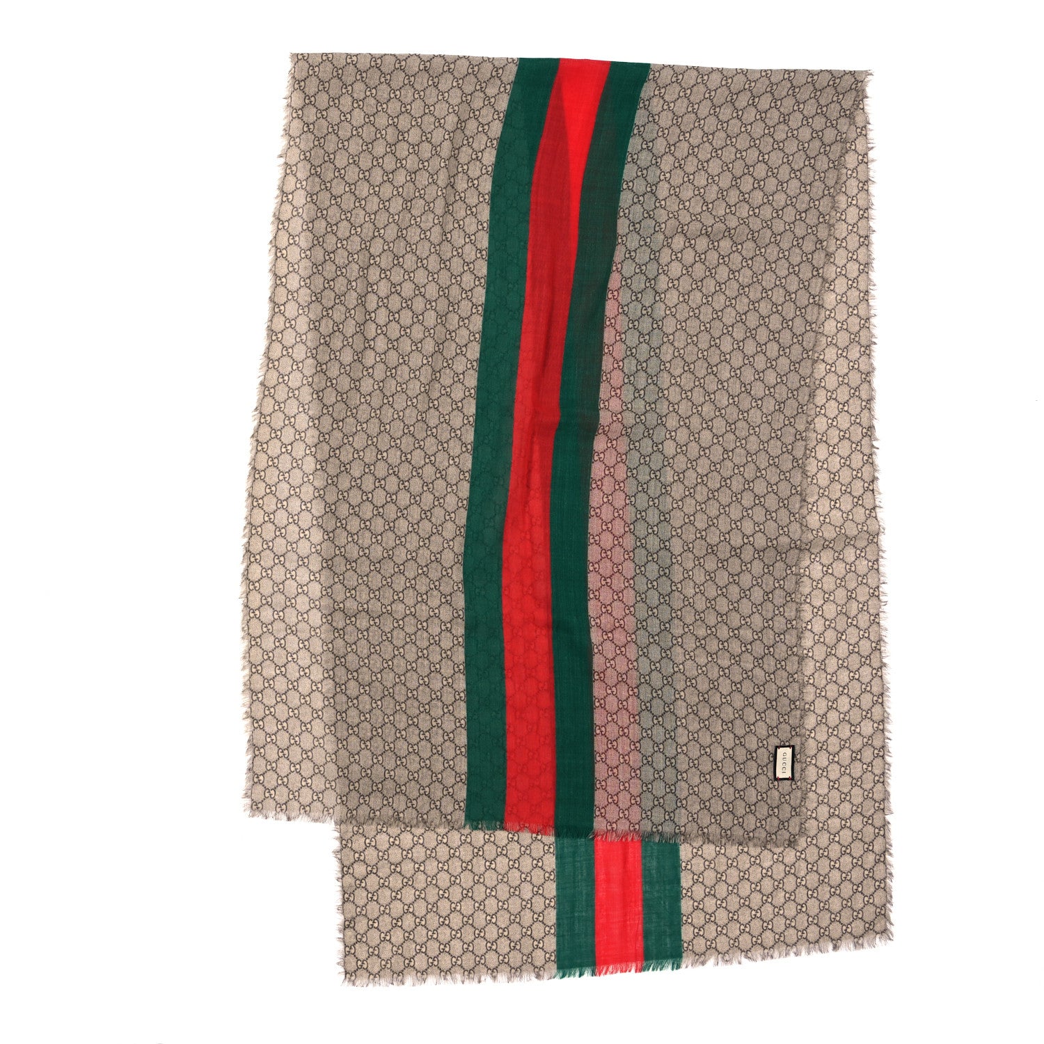 Gucci Wool GG Monogram Web Webole Scarf Beige Dark Green 2 of 3