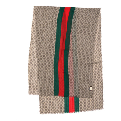 Gucci Wool GG Monogram Web Webole Scarf Beige Dark Green 2 of 3