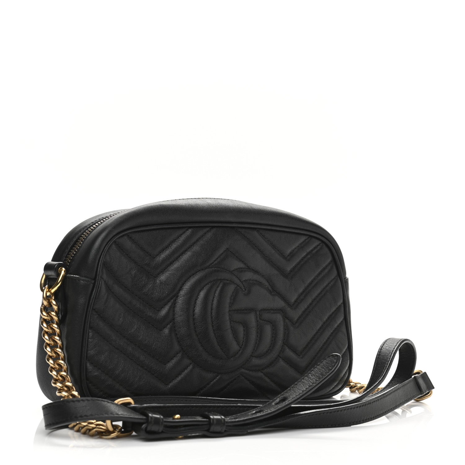 Gucci Calfskin Matelasse Small GG Marmont Chain Shoulder Bag Black 3 of 15