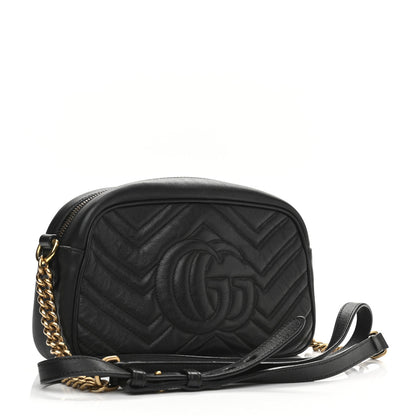 Gucci Calfskin Matelasse Small GG Marmont Chain Shoulder Bag Black 3 of 15