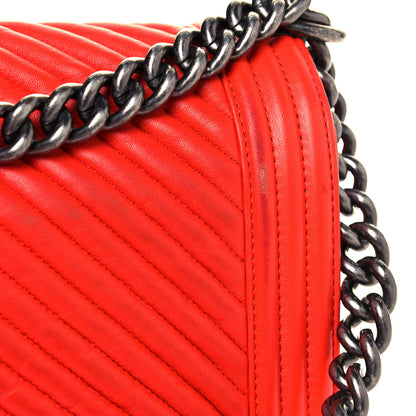 Chanel Wrinkled Lambskin Chevron Quilted Medium Boy Flap Orange 14 of 15