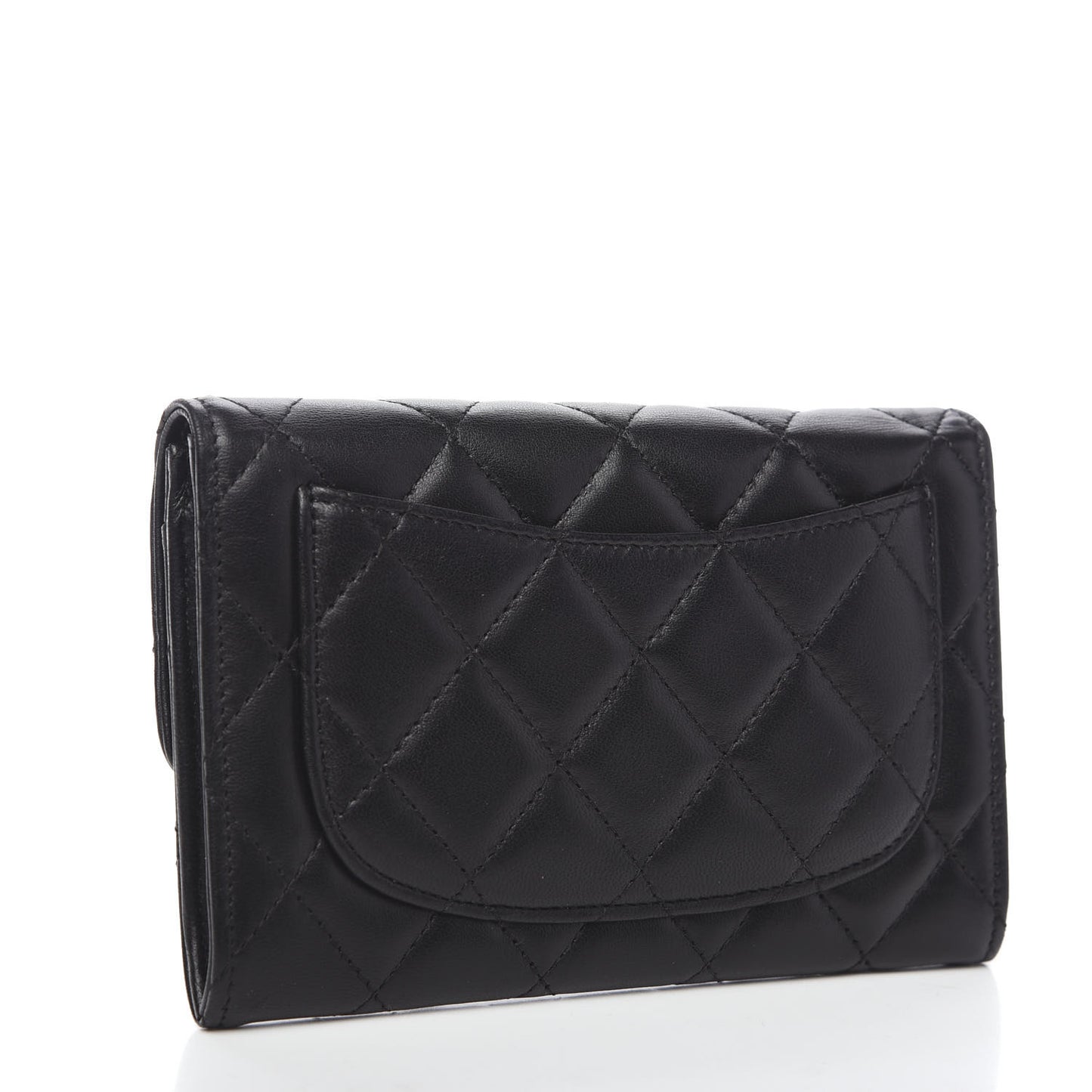 Lambskin Quilted Small Flap Wallet Black