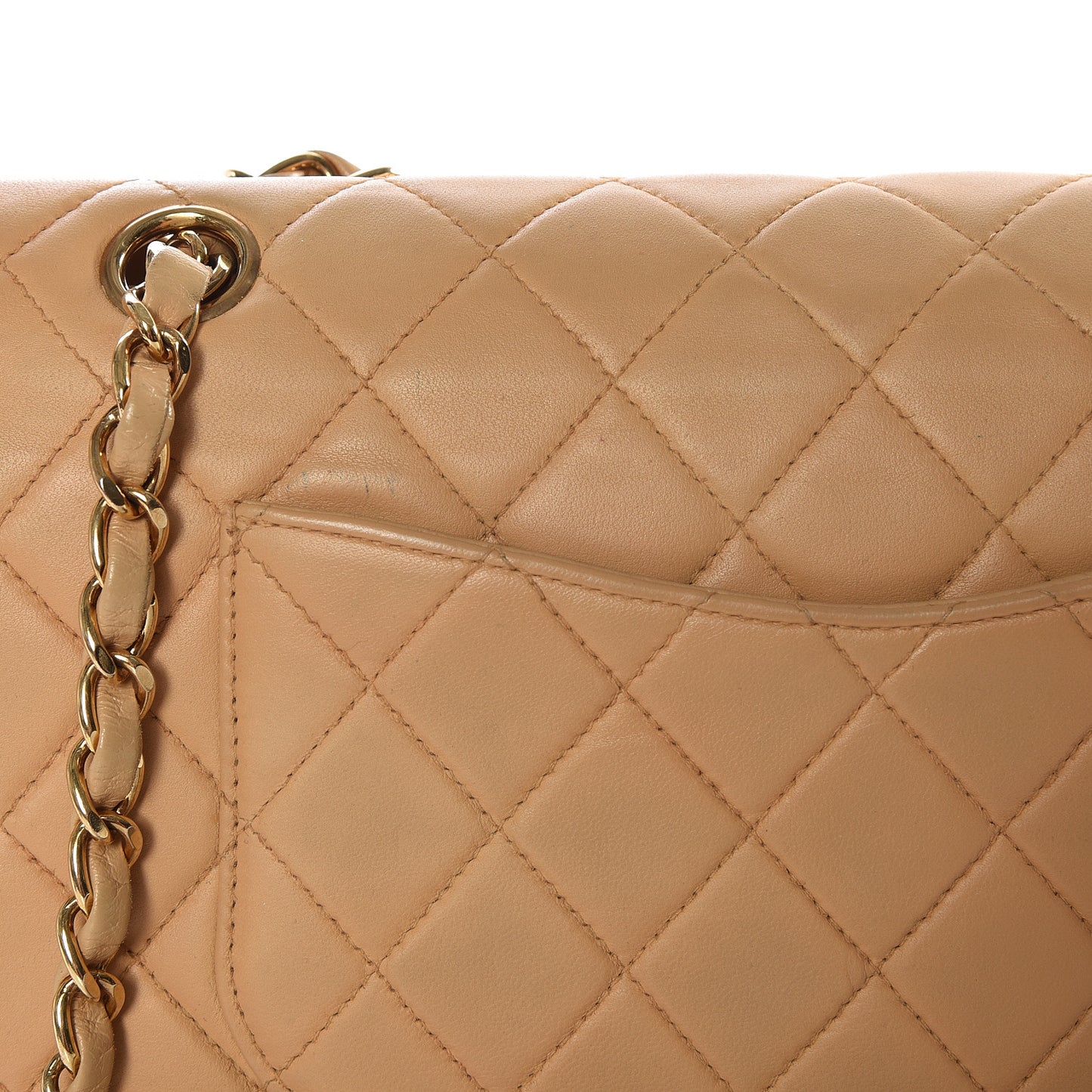 Lambskin Quilted Medium Double Flap Beige