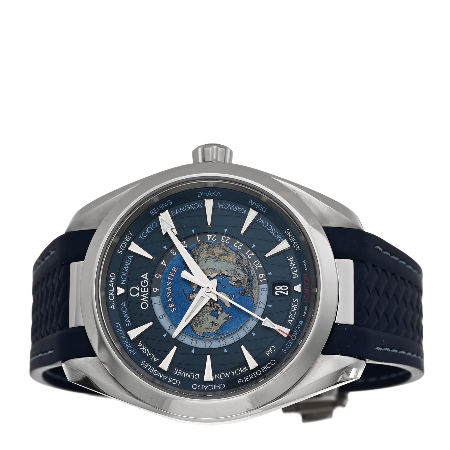 Stainless Steel Rubber 43mm Seamaster Aqua Terra World Time Chronometer Automatic Watch Blue 220.12.43.22.03.001