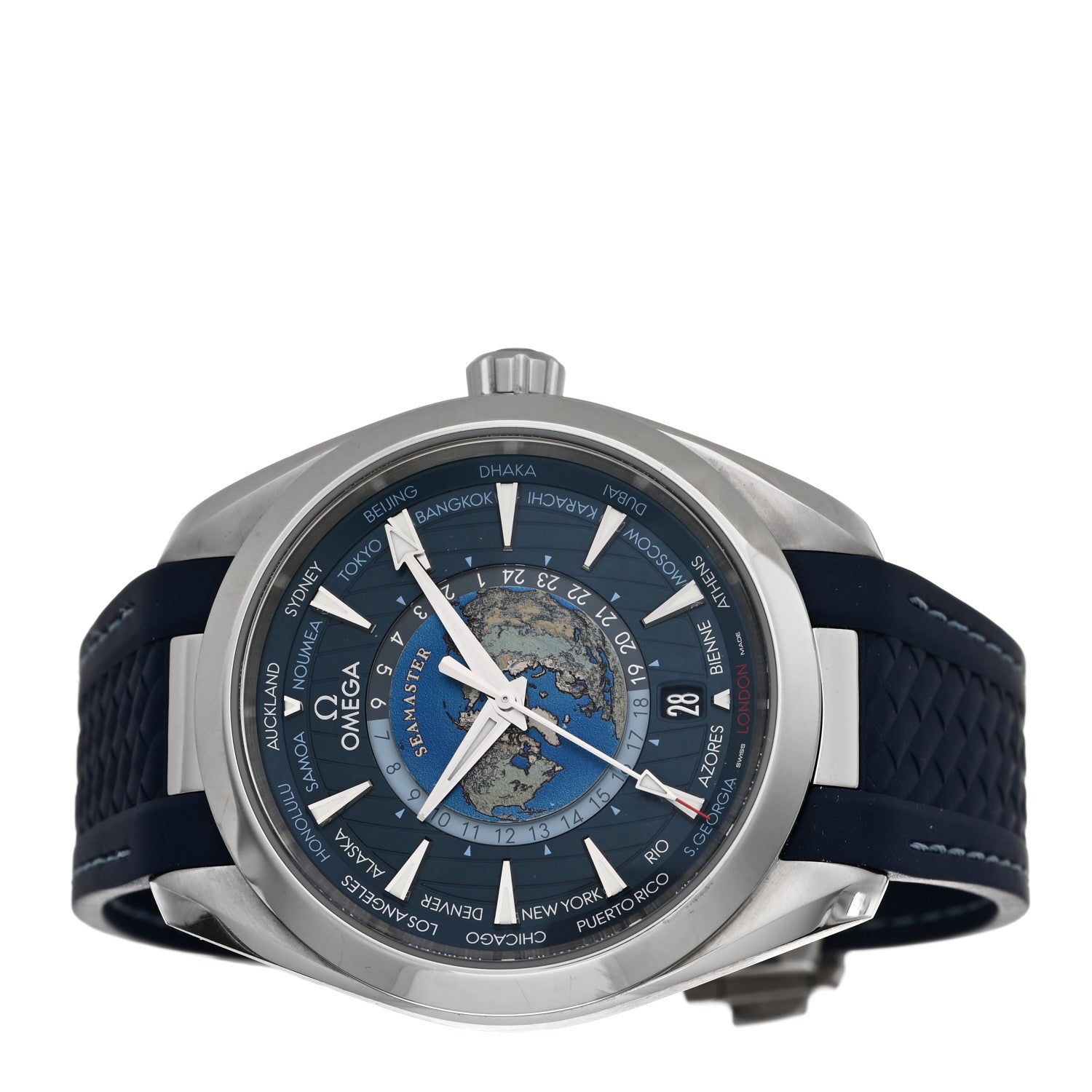 Omega Stainless Steel Rubber 43mm Seamaster Aqua Terra World Time Chronometer Automatic Watch Blue 220.12.43.22.03.001 2 of 5
