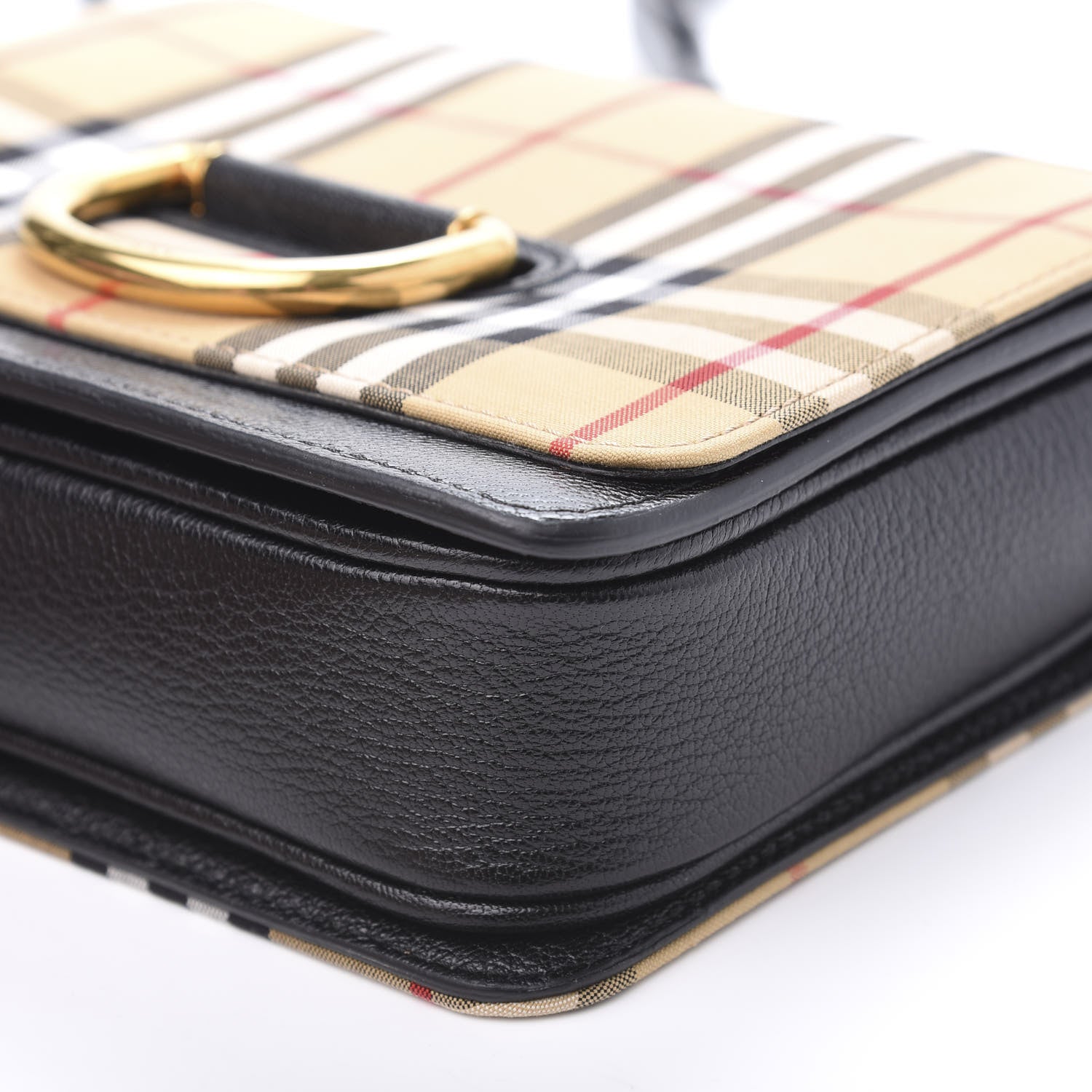 Burberry Goatskin Cotton Canvas Vintage Check Small D-Ring Bag Black Antique Yellow 10 of 13