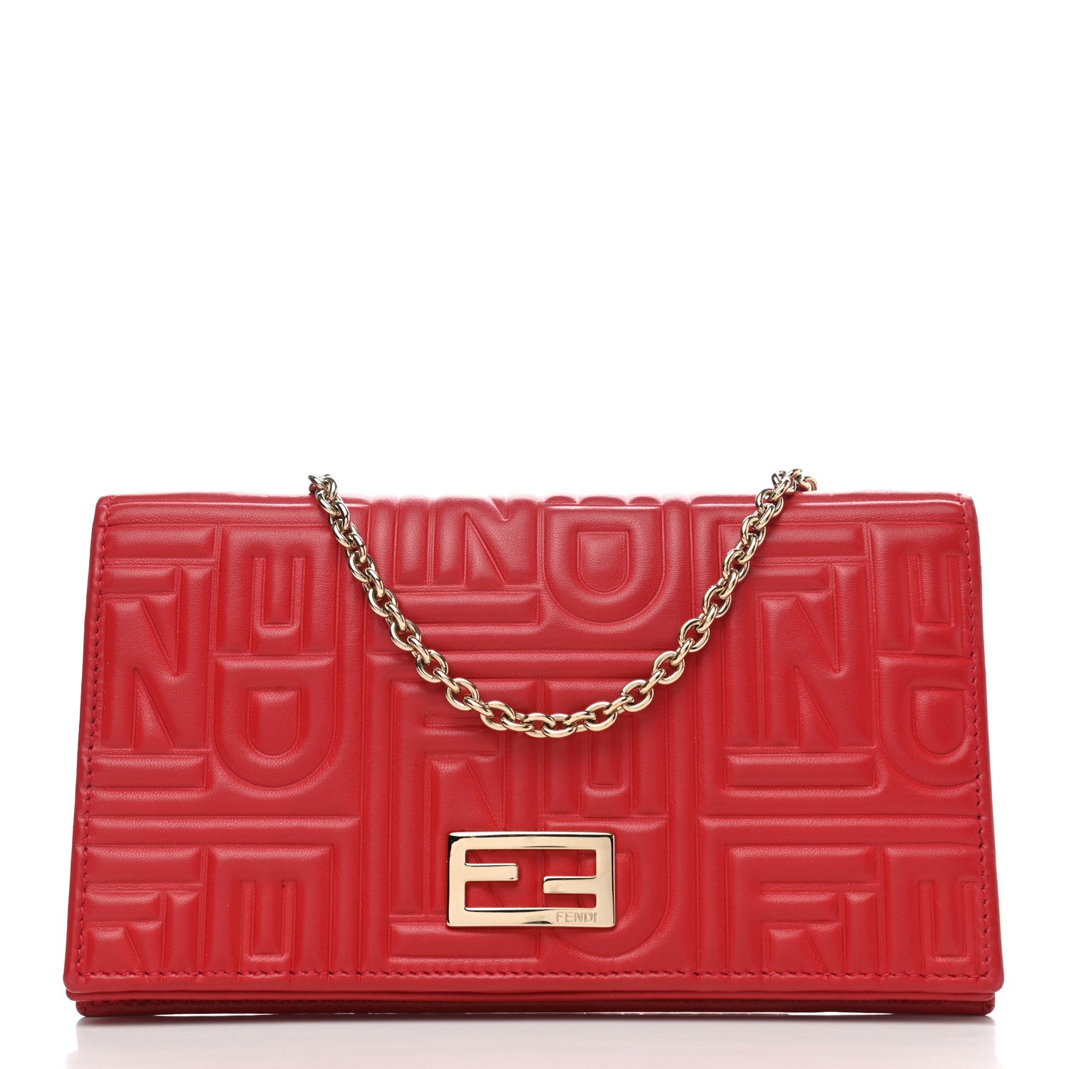 Fendi Nappa Logo Embossed Long Wallet on Chain Rosso 1 of 11