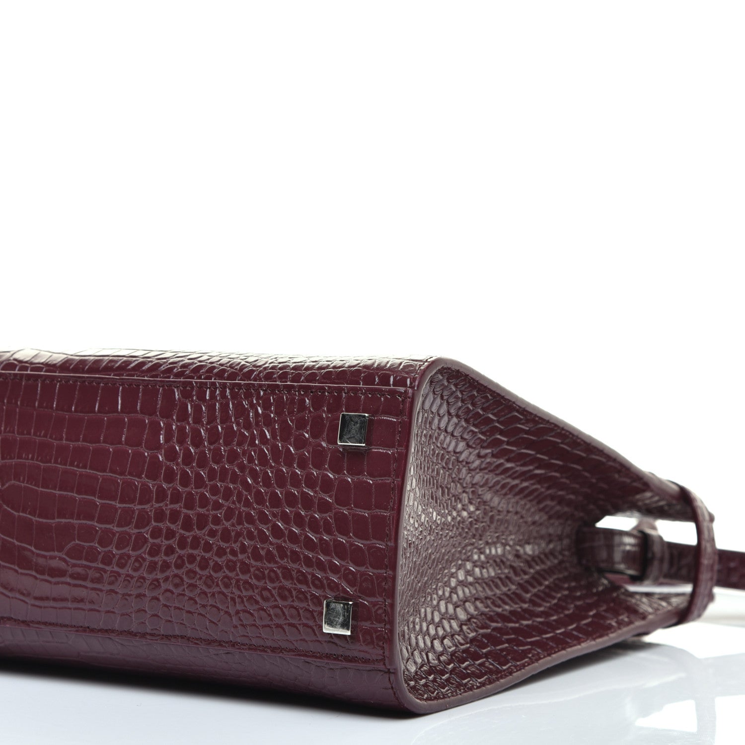 Saint Laurent Shiny Calfskin Crocodile Embossed Small Manhattan Shopper Tote Rouge Legion 8 of 9