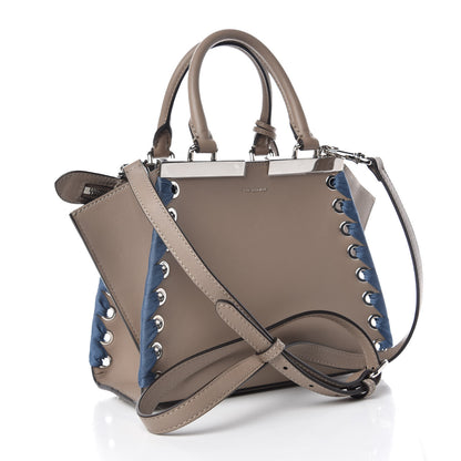 Fendi Vitello Dolce Ribbon Lace Up Mini 3Jours Tote Tortora Ceruleo 3 of 10