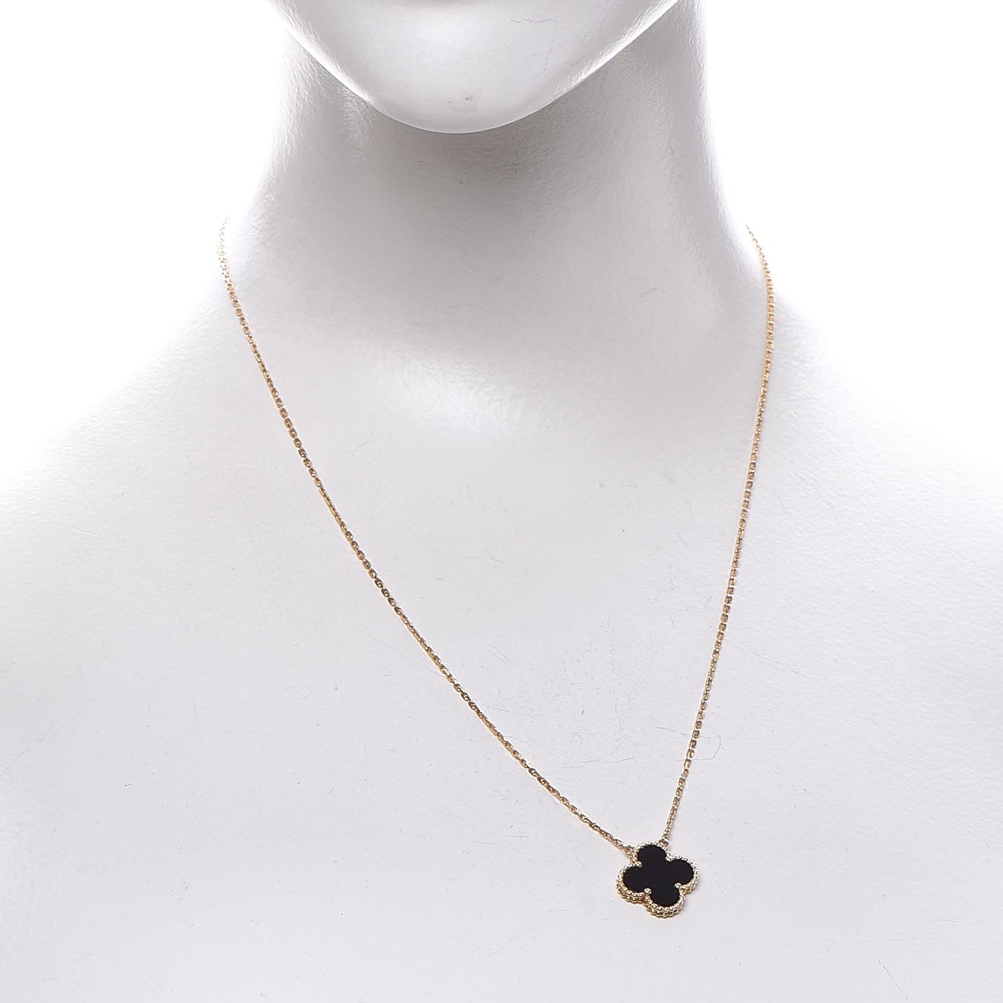 18K Yellow Gold Black Onyx Vintage Alhambra Pendant Necklace