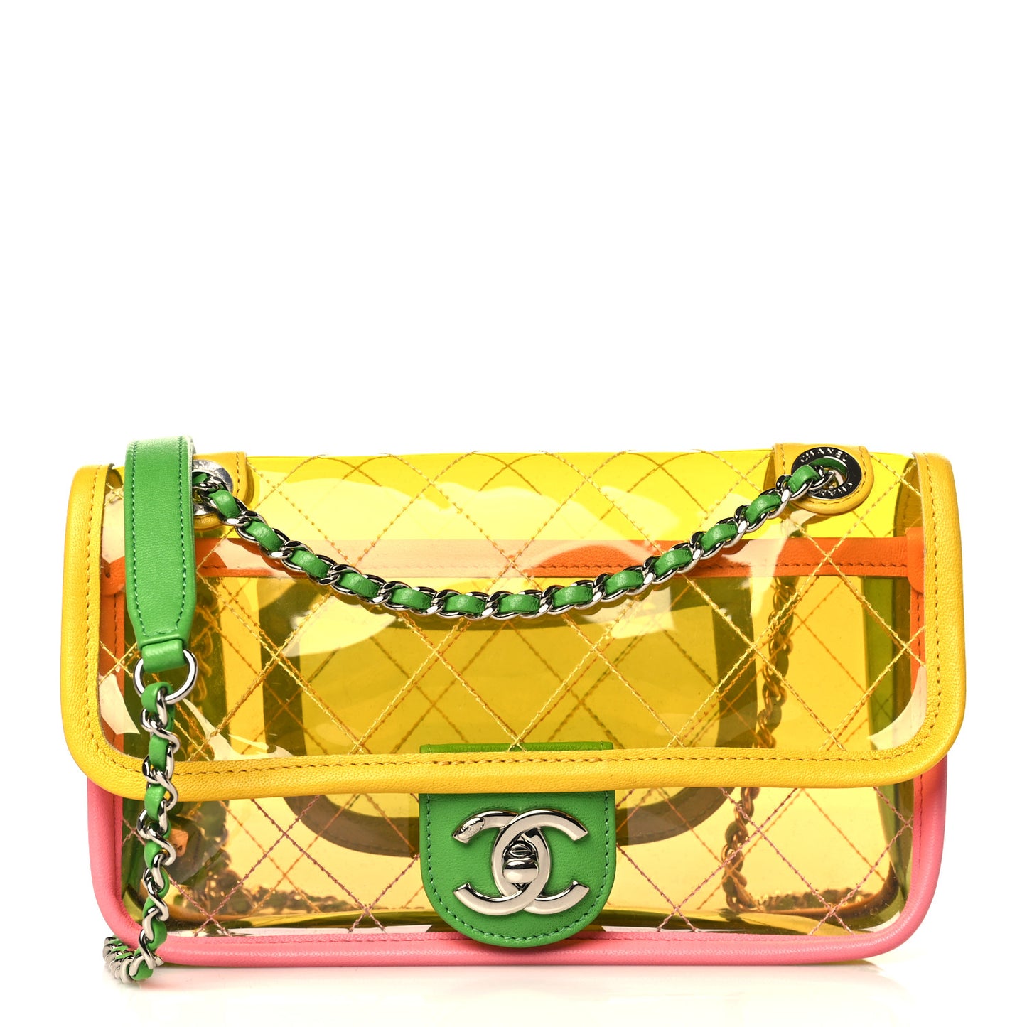 Lambskin PVC Quilted Mini Coco Splash Flap Yellow Green Pink