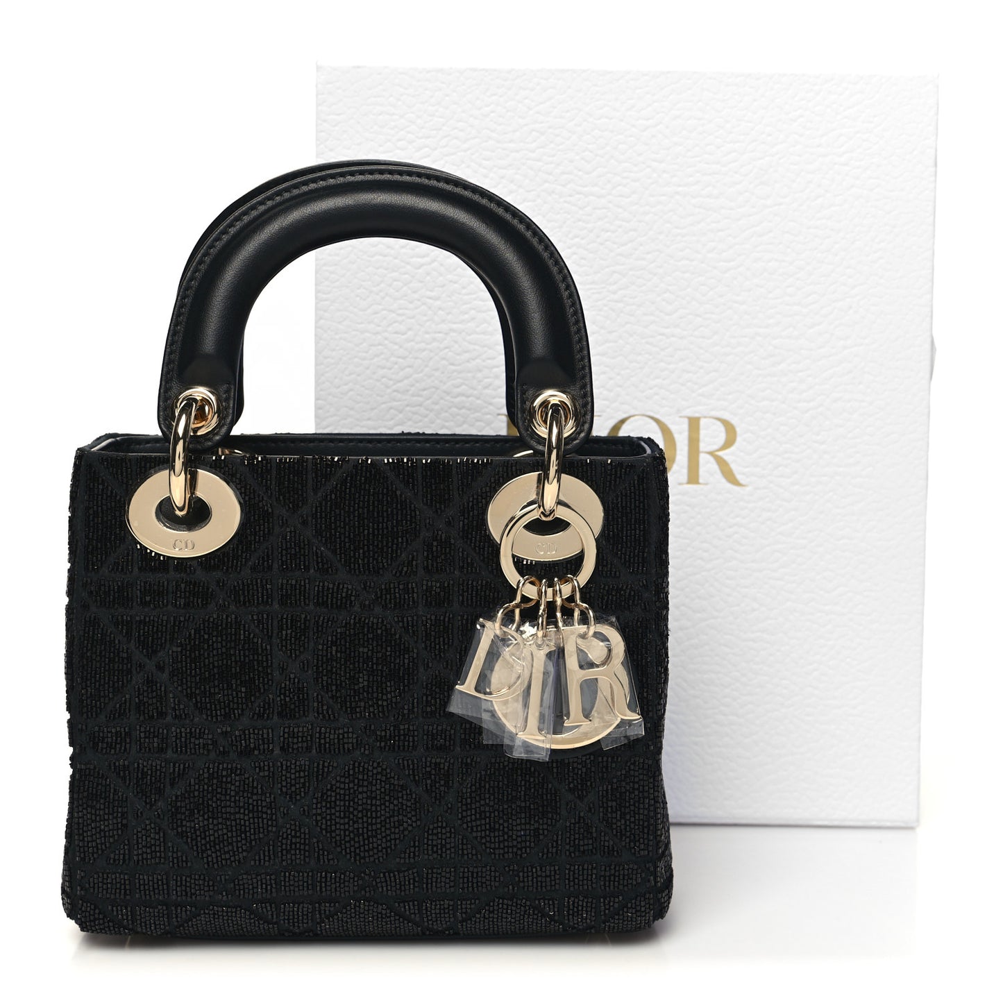 Lambskin Beaded Mini Lady Dior Black