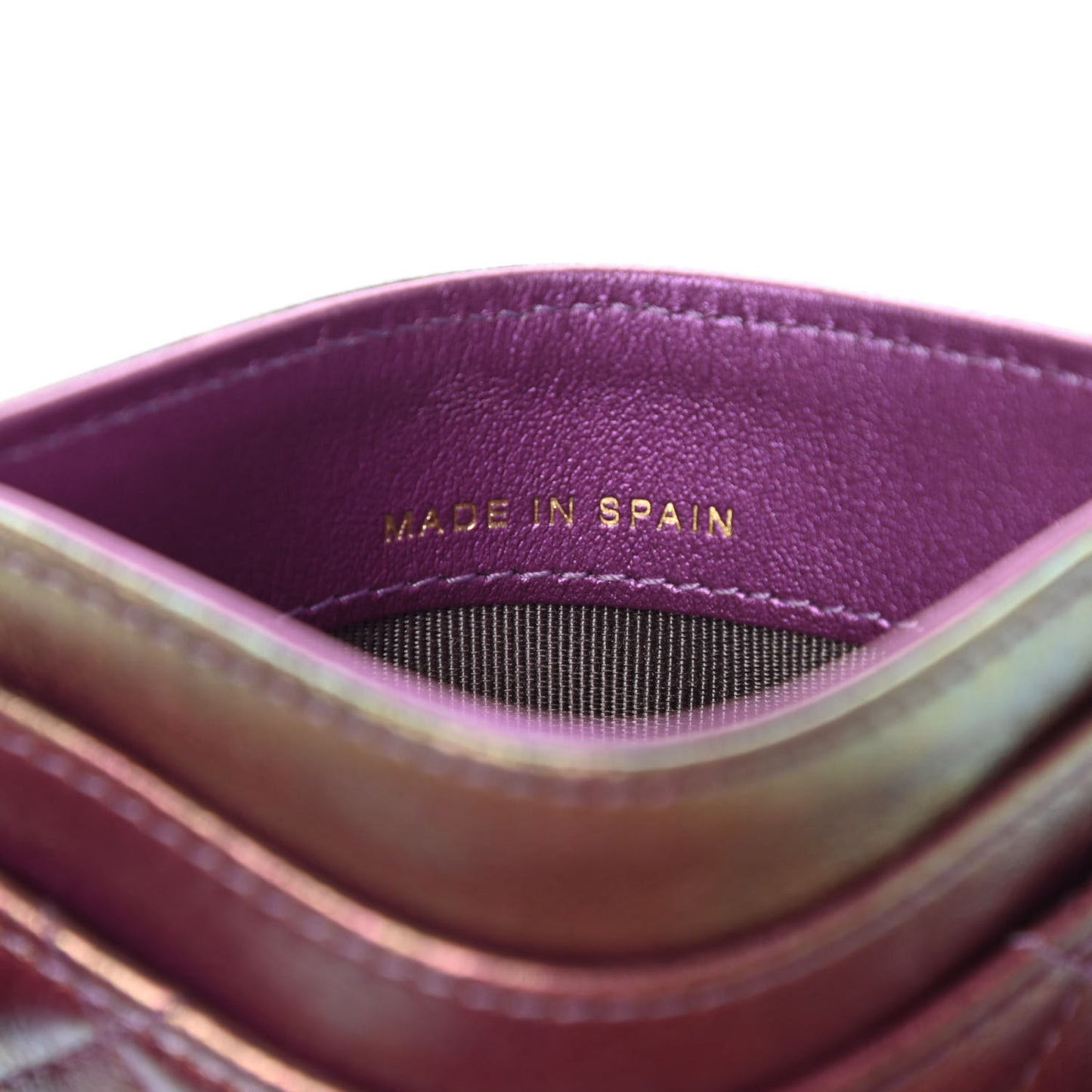 Iridescent Lambskin Quilted Card Holder Purple