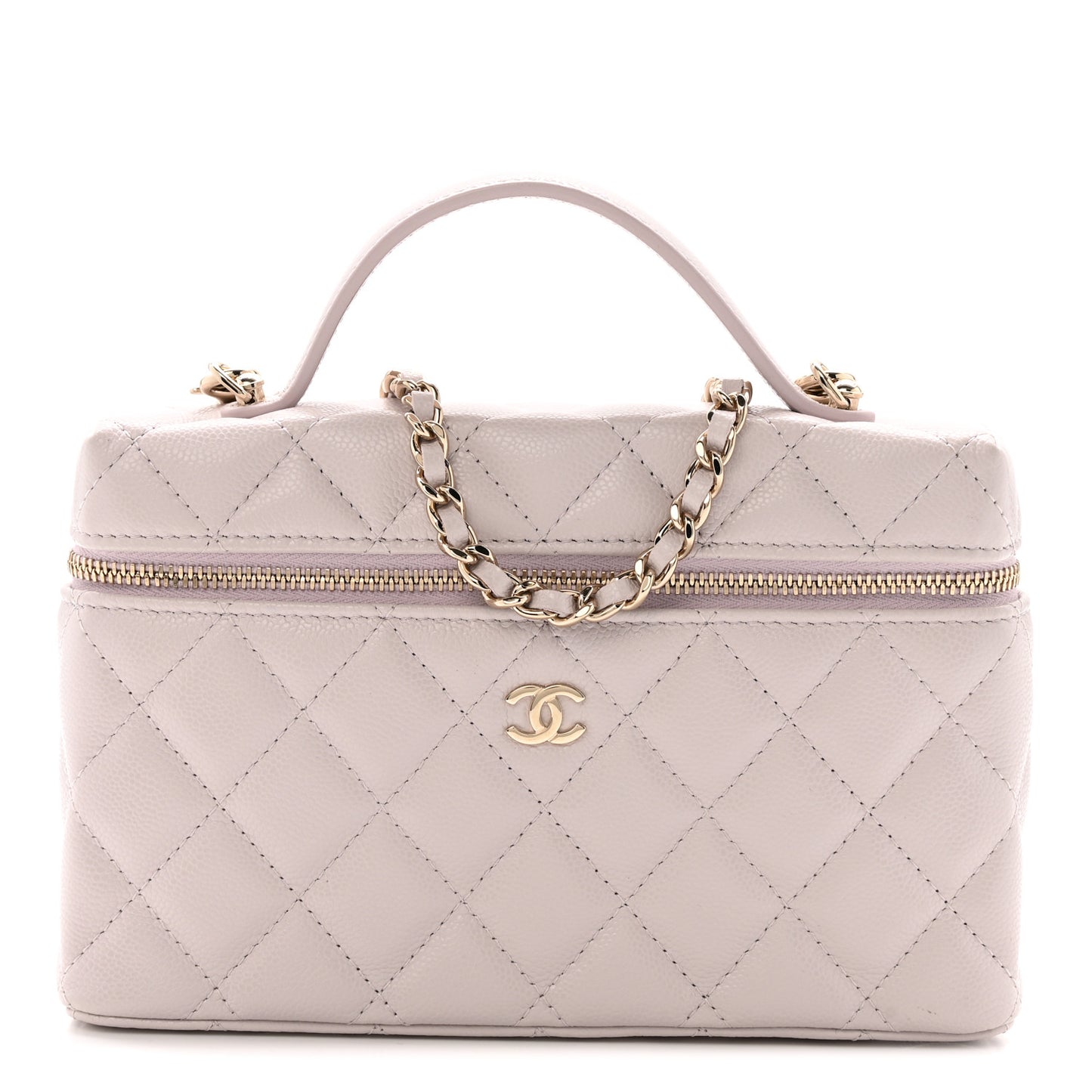 Caviar Quilted Top Handle Slim Vanity With Chain Light Purple