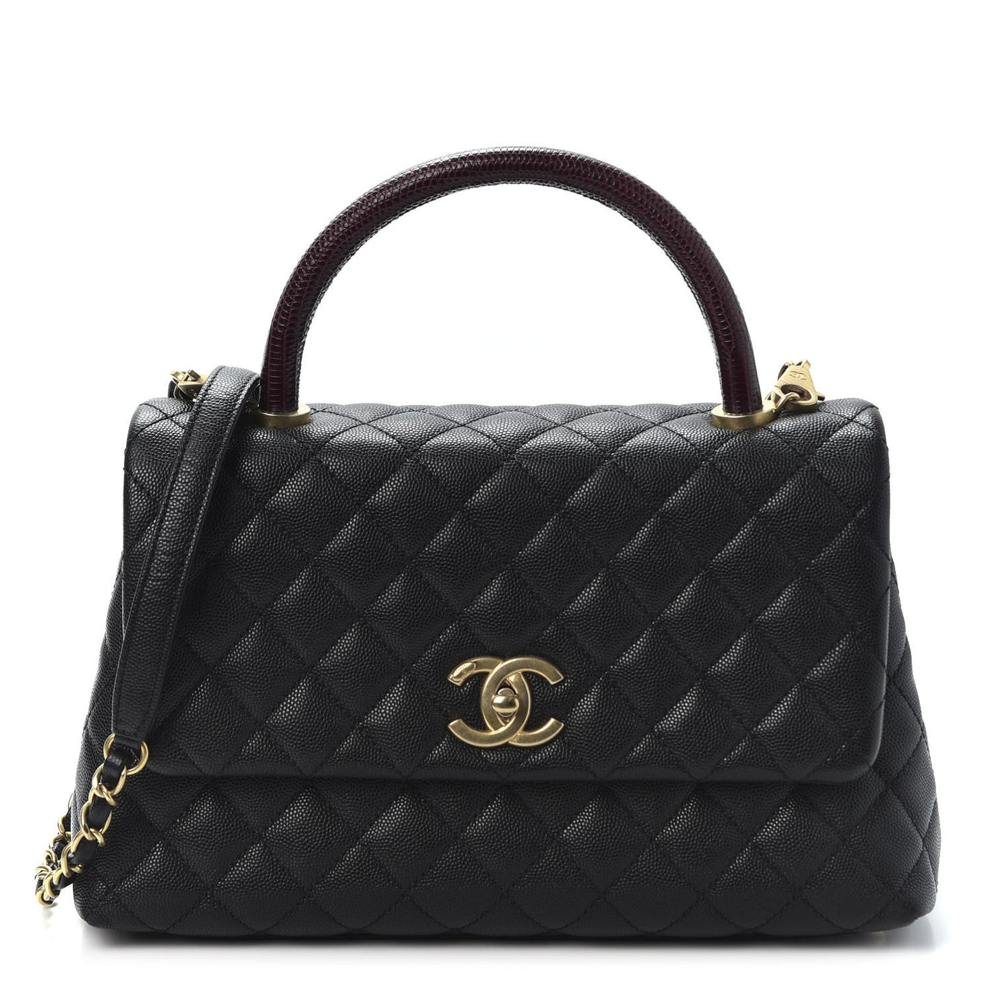 Caviar Lizard Quilted Small Coco Handle Flap Black
