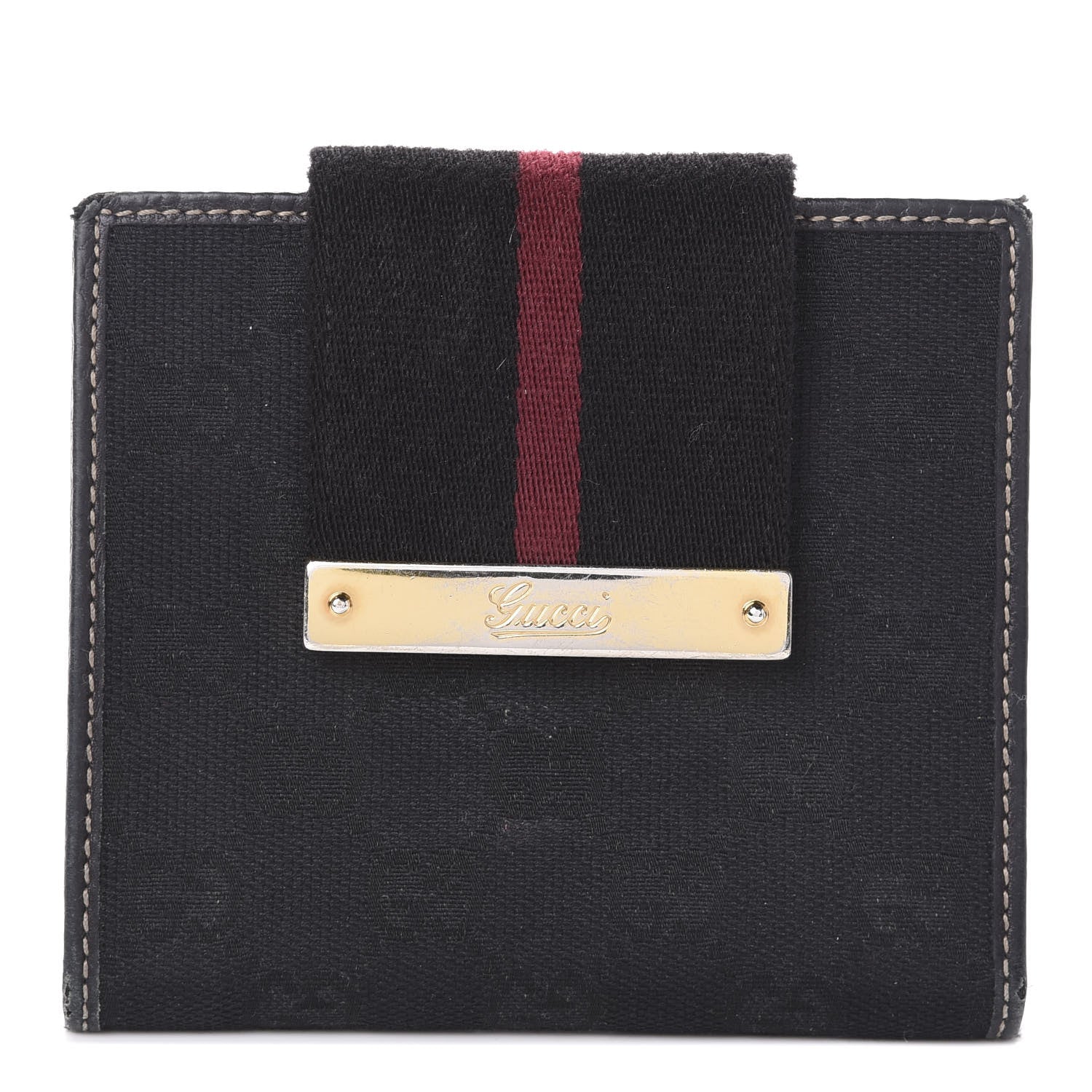 Gucci Monogram Ladies Web French Flap Wallet Black 1 of 6