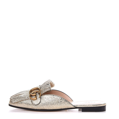 Gucci Galassia Womens GG Marmont Fringe Slippers 38.5 Platino 1 of 8